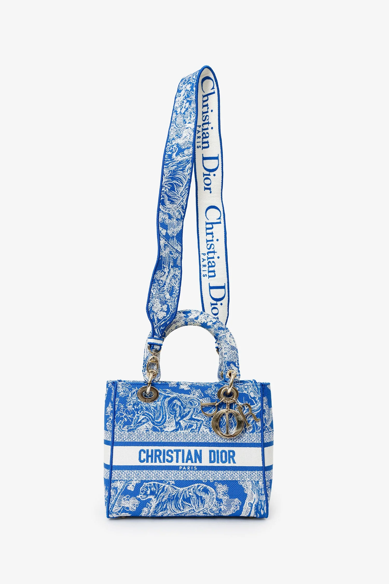 Christian Dior Blue/White 'Lady D-Lite' Top Handle With Strap - Image 6