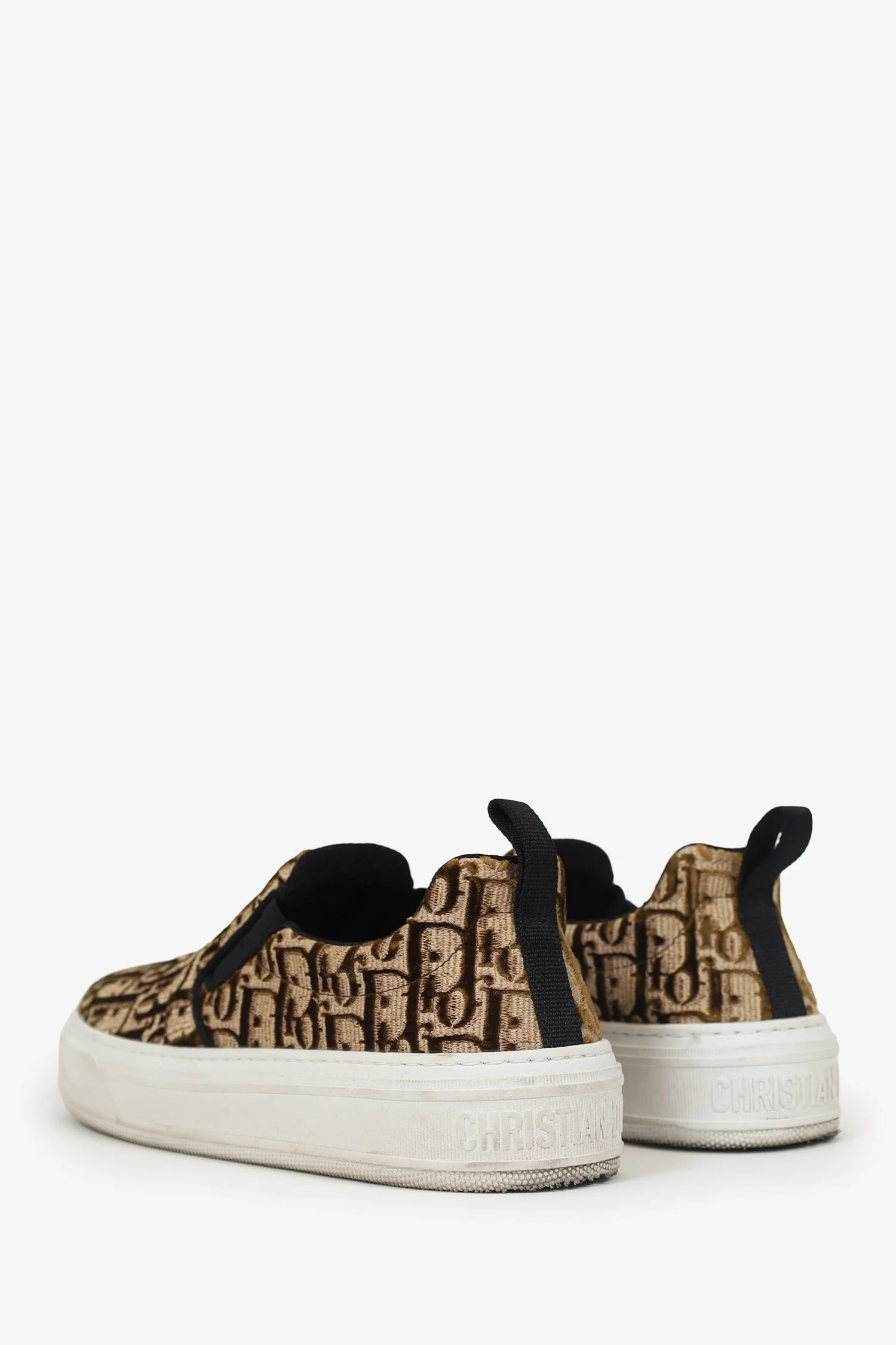Christian Dior Brown Velvet Oblique Slip On 'Solar' Sneakers Size 37.5 - Image 4