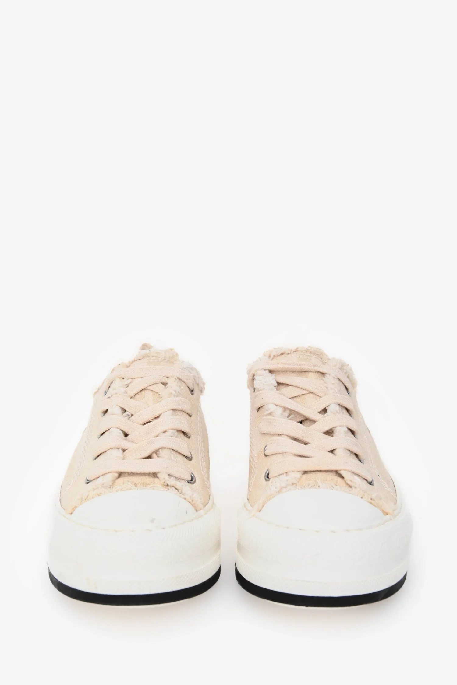 Christian Dior Cream Frayed Canvas Platform Sneakers Size 37 - Image 3