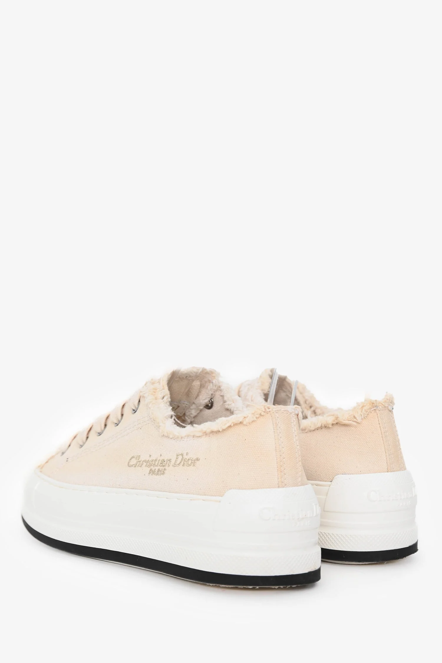 Christian Dior Cream Frayed Canvas Platform Sneakers Size 37 - Image 4