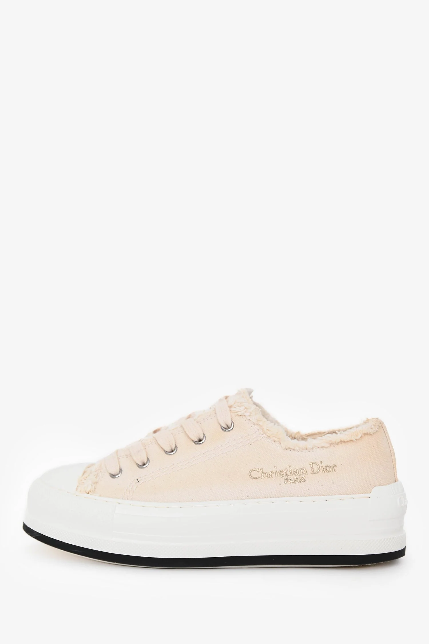 Christian Dior Cream Frayed Canvas Platform Sneakers Size 37 - Image 5