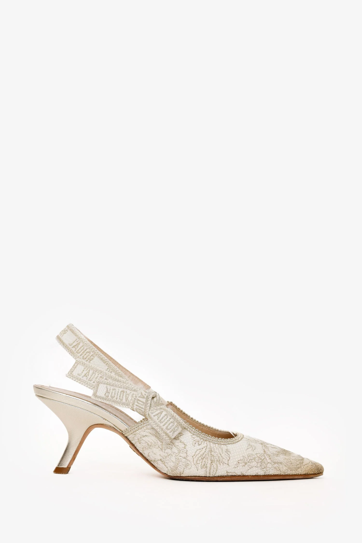 Christian Dior Cream/Gold Canvas J'Adior Slingback Heels Size 39