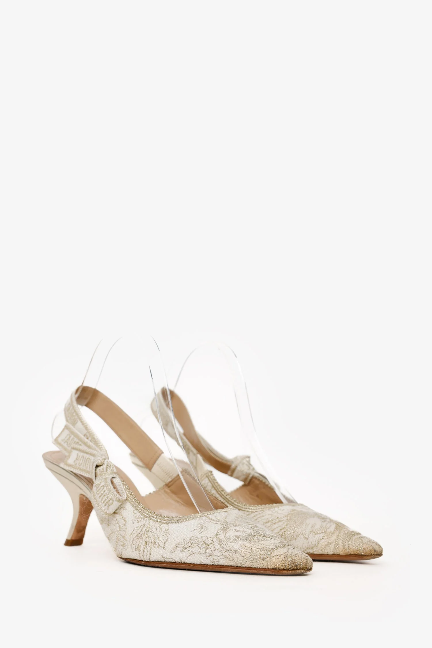 Christian Dior Cream/Gold Canvas J'Adior Slingback Heels Size 39 - Image 2