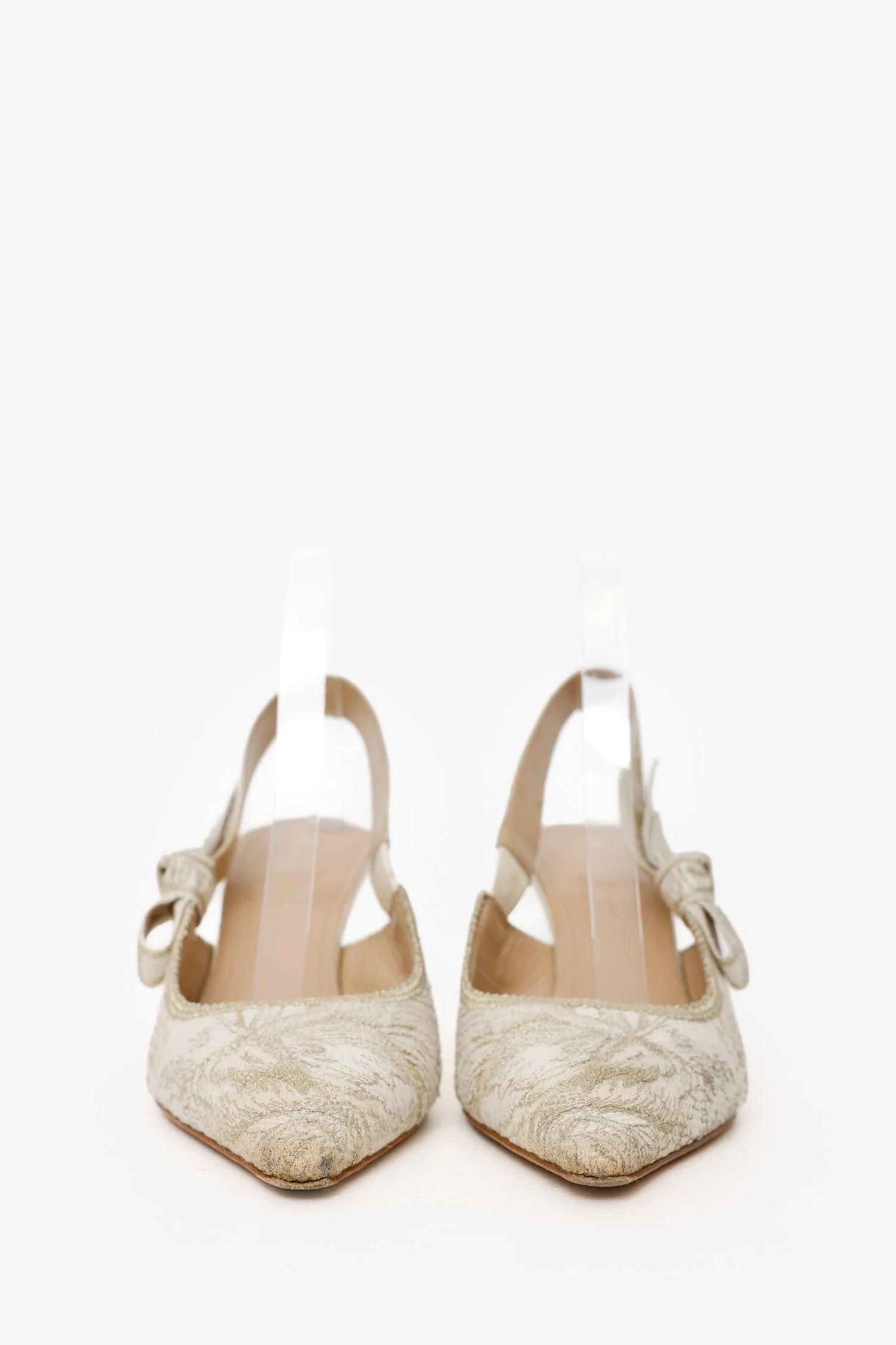 Christian Dior Cream/Gold Canvas J'Adior Slingback Heels Size 39 - Image 3