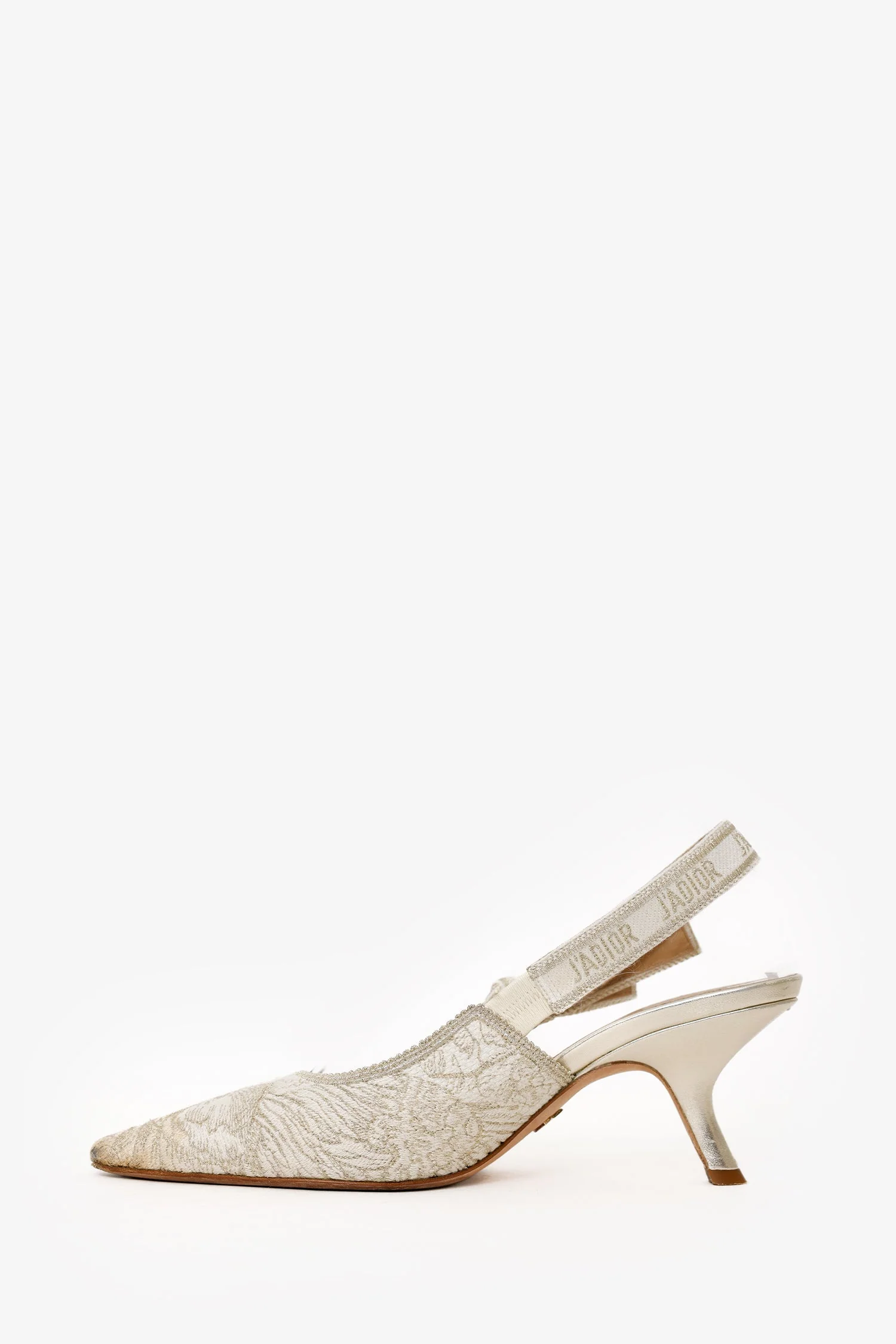 Christian Dior Cream/Gold Canvas J'Adior Slingback Heels Size 39 - Image 4