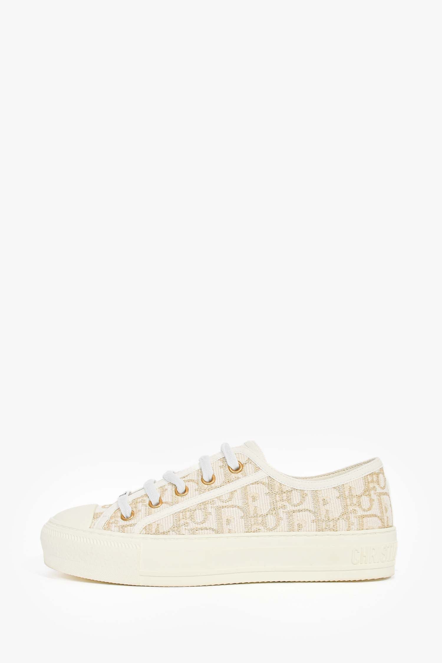 Christian Dior Cream/Gold Walk'n Dior Low-Top Sneakers Size 35.5 - Image 4
