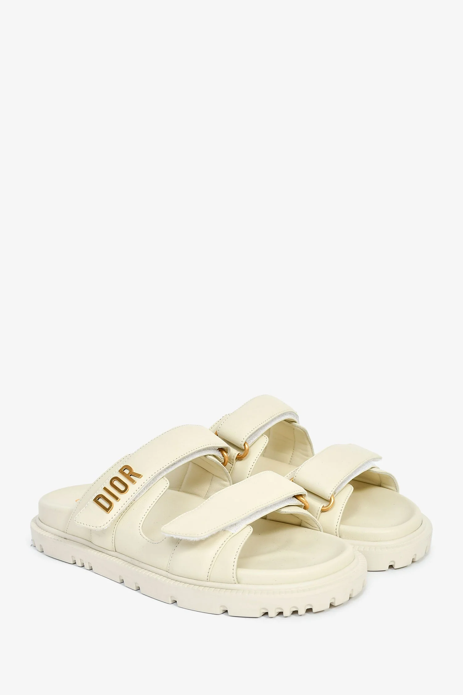 Christian Dior Cream Leather 'Dioract' Slides Size 37.5 - Image 2