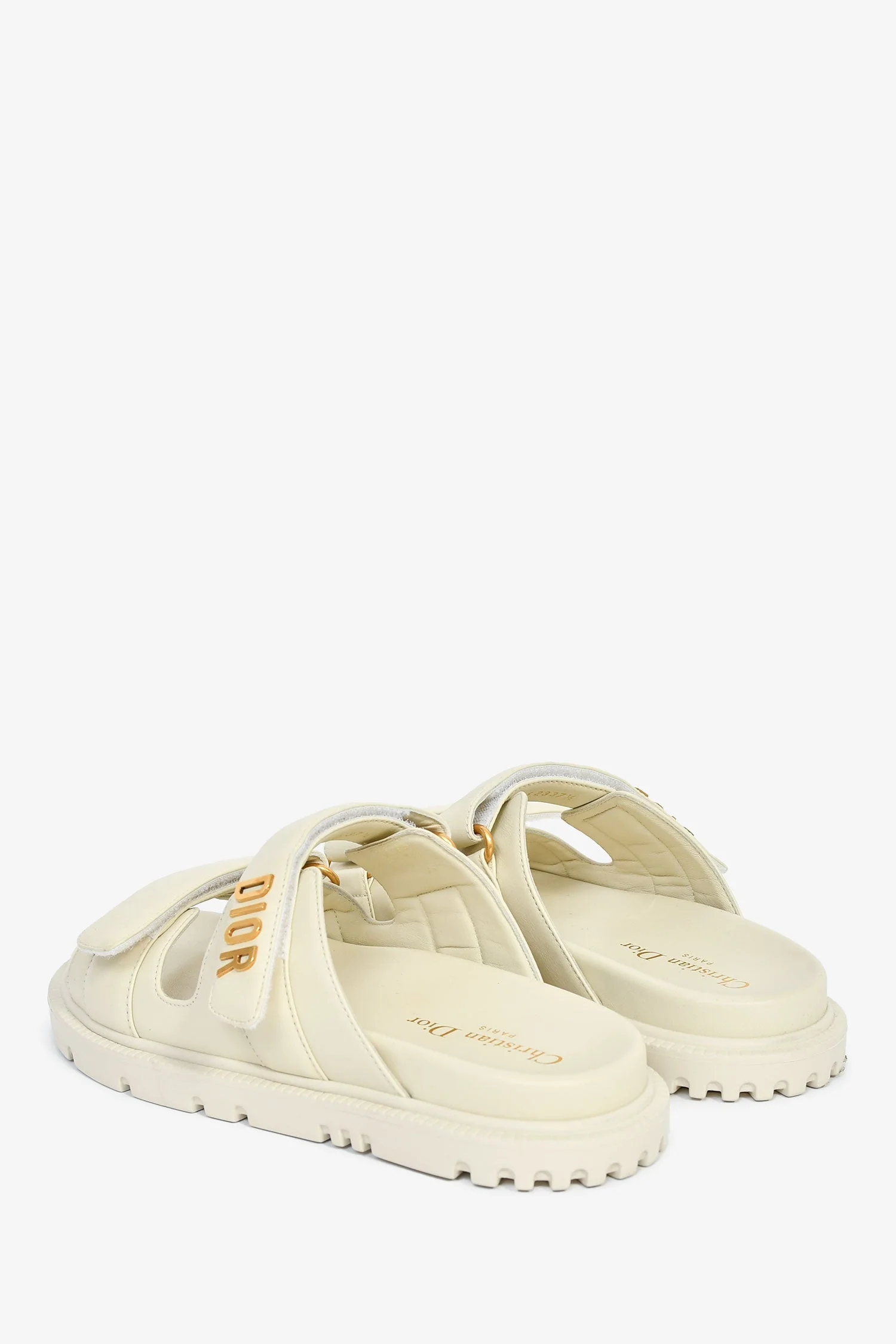 Christian Dior Cream Leather 'Dioract' Slides Size 37.5 - Image 4