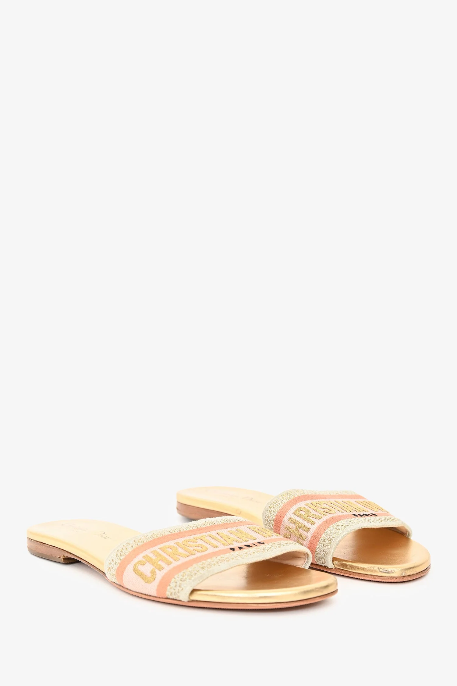 Christian Dior Gold/Pink Embroidered Slides Size 38.5 - Image 2