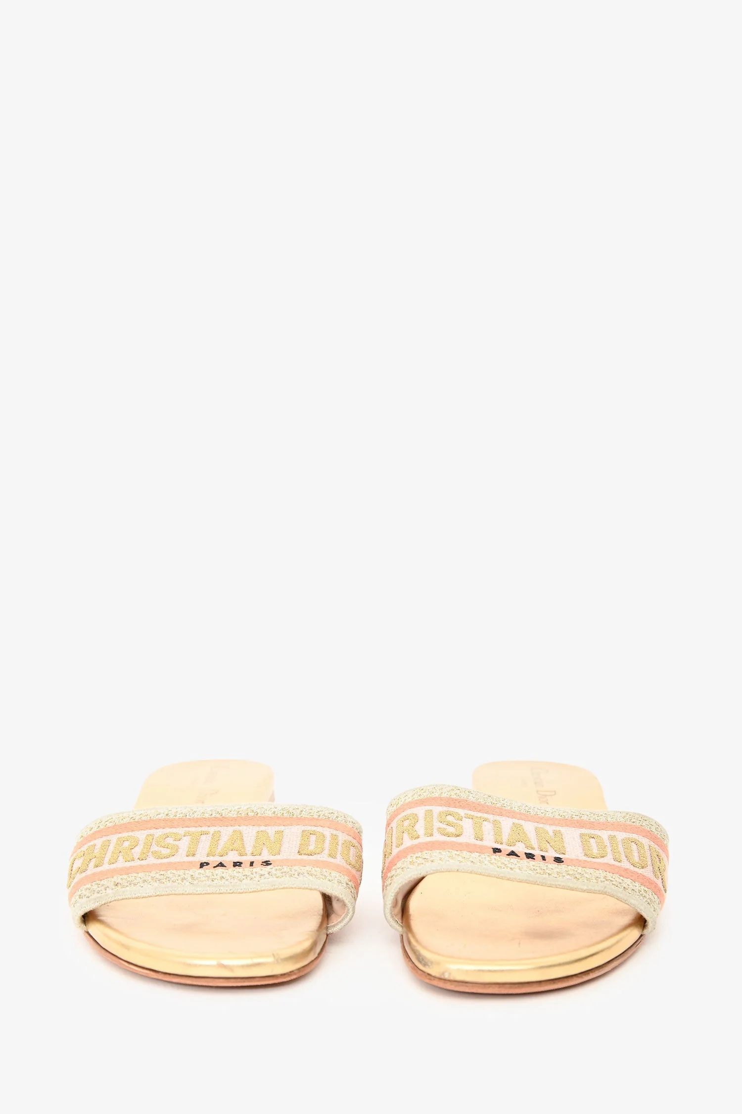 Christian Dior Gold/Pink Embroidered Slides Size 38.5 - Image 3