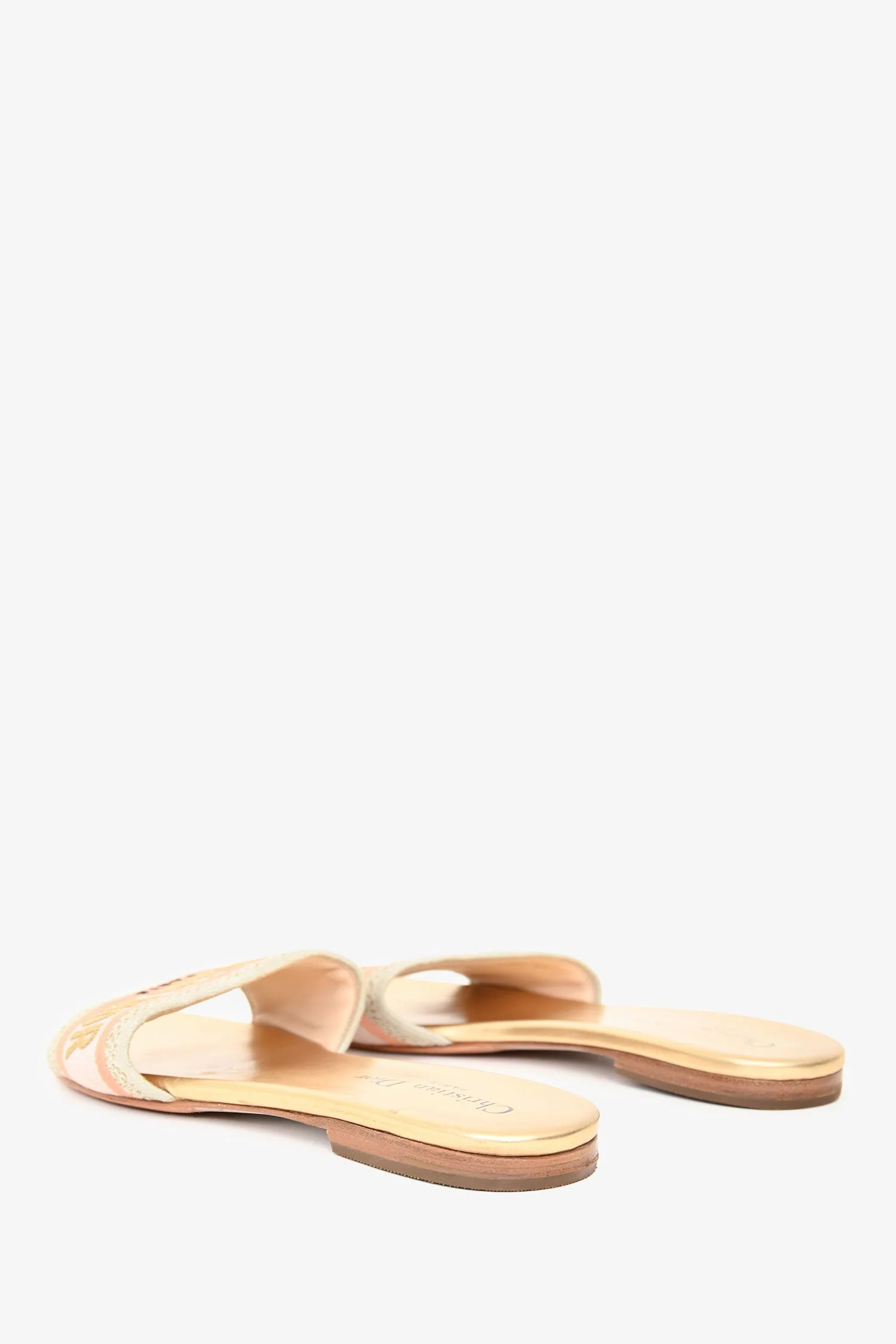 Christian Dior Gold/Pink Embroidered Slides Size 38.5 - Image 4