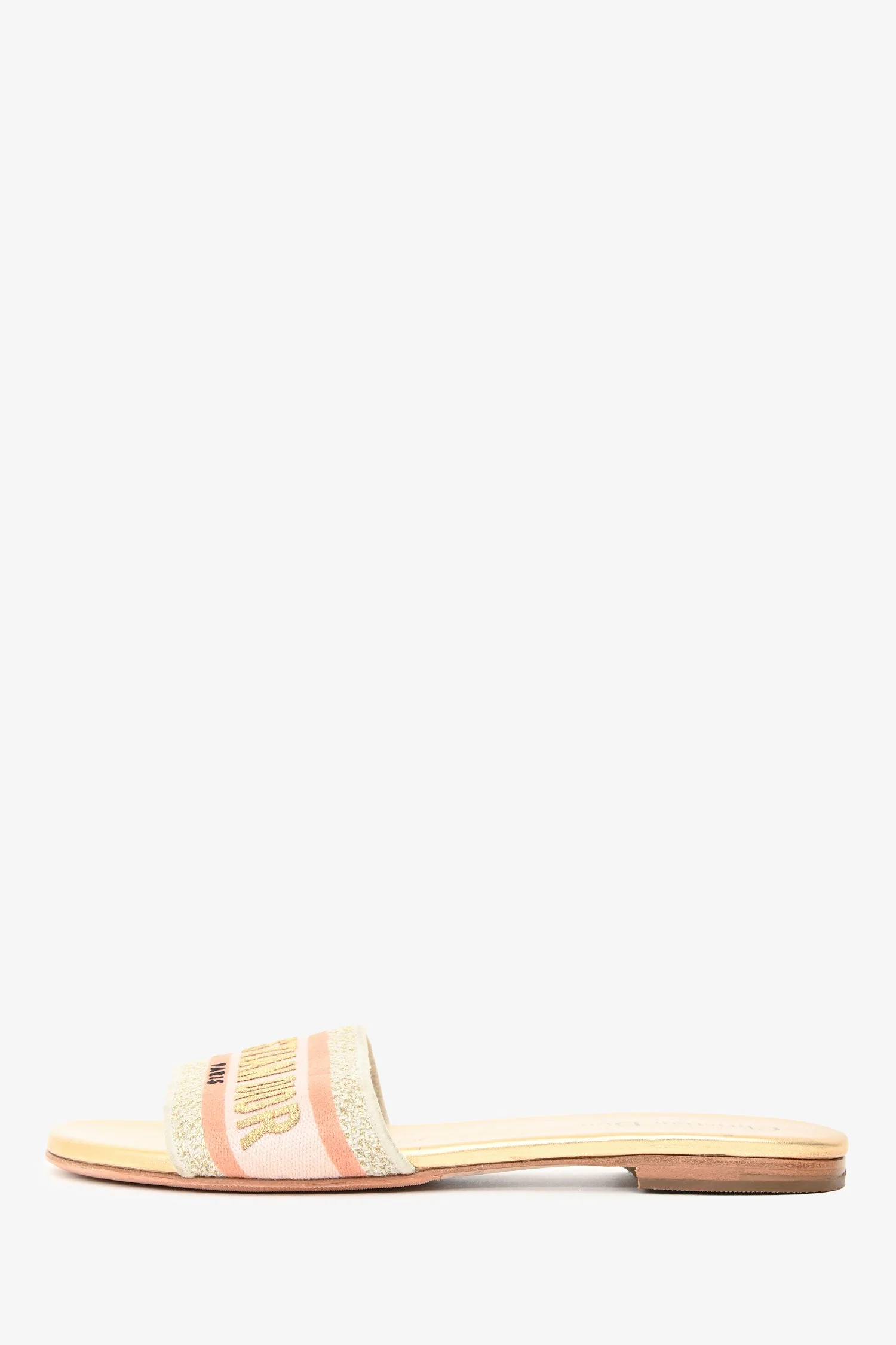Christian Dior Gold/Pink Embroidered Slides Size 38.5 - Image 5