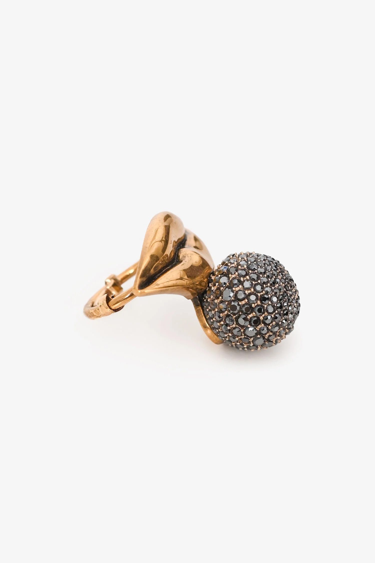 Christian Dior Gold Tone/Black Lip/Crystal Ball Ring Size L (As Is) - Image 2