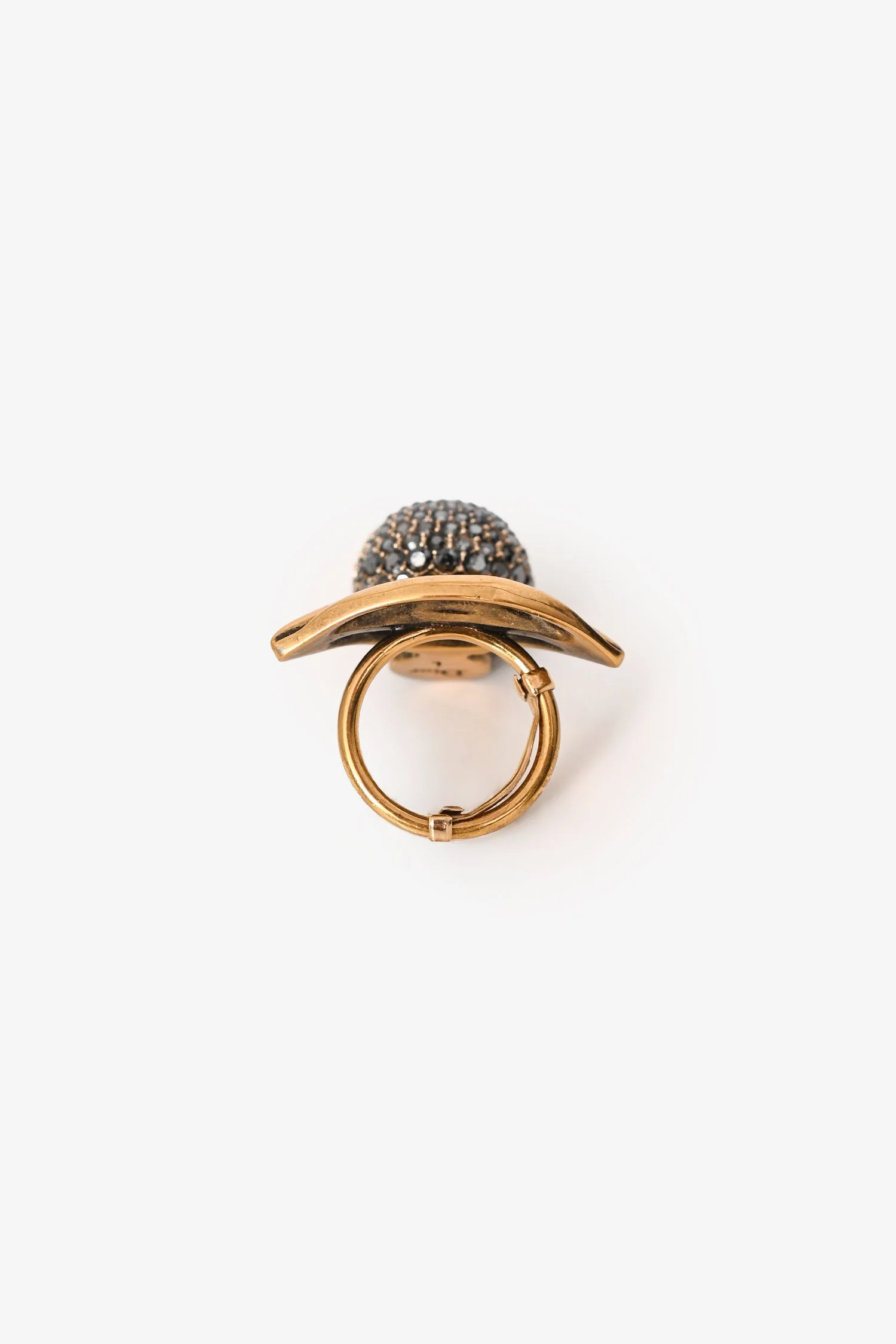 Christian Dior Gold Tone/Black Lip/Crystal Ball Ring Size L (As Is) - Image 3