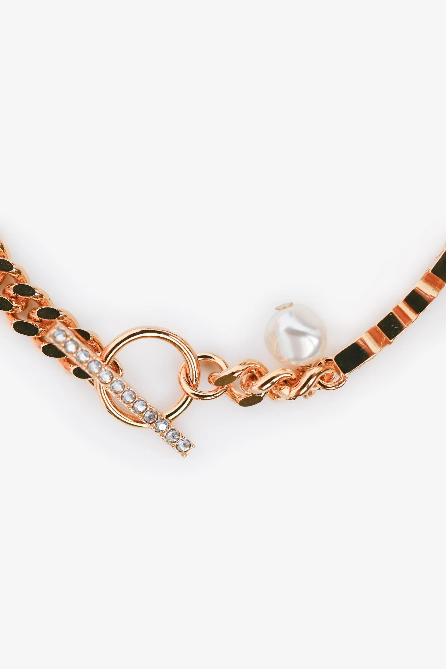 Christian Dior Gold Tone/Faux Pearl Chain Link Logo Toggle Bracelet - Image 2