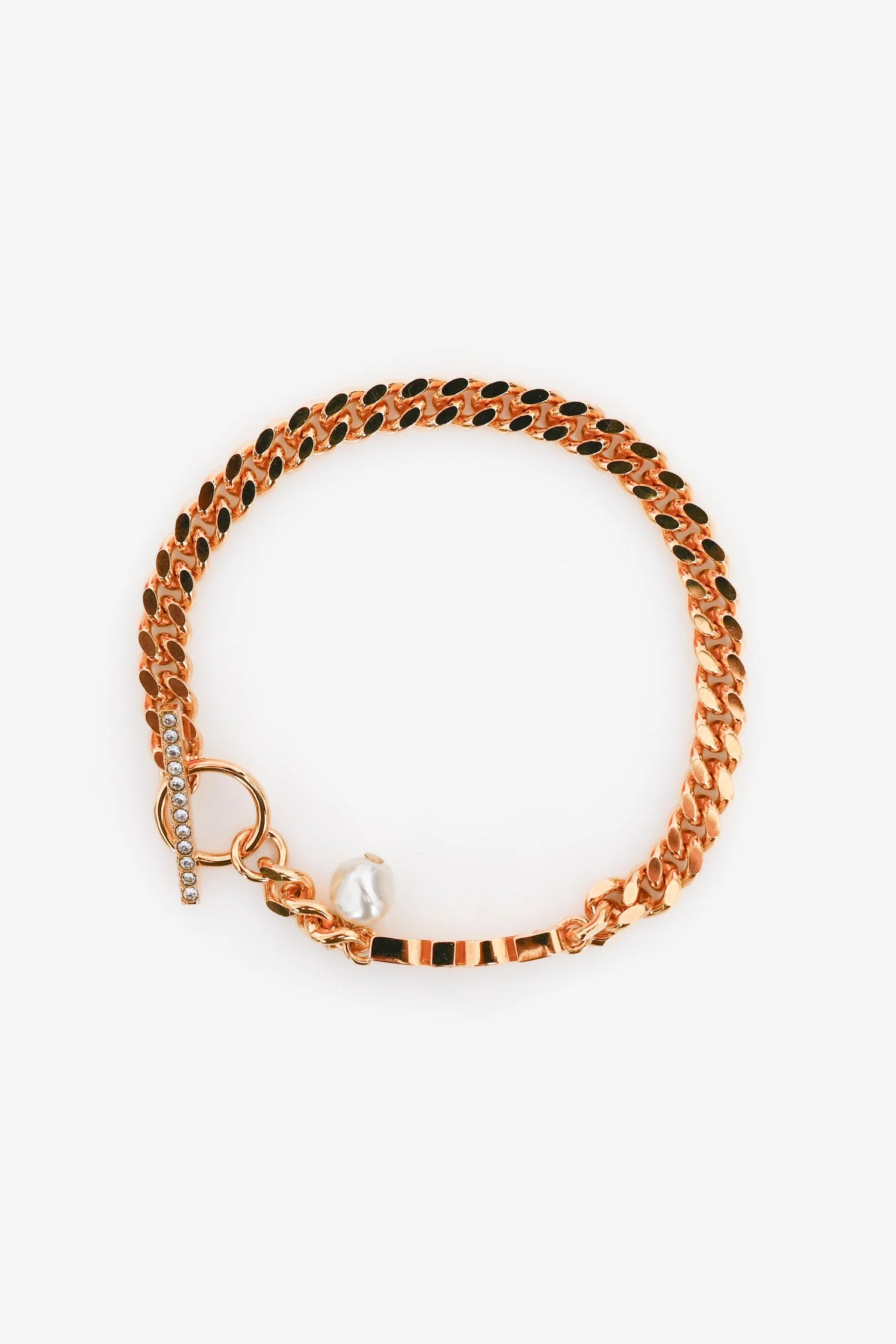Christian Dior Gold Tone/Faux Pearl Chain Link Logo Toggle Bracelet - Image 4