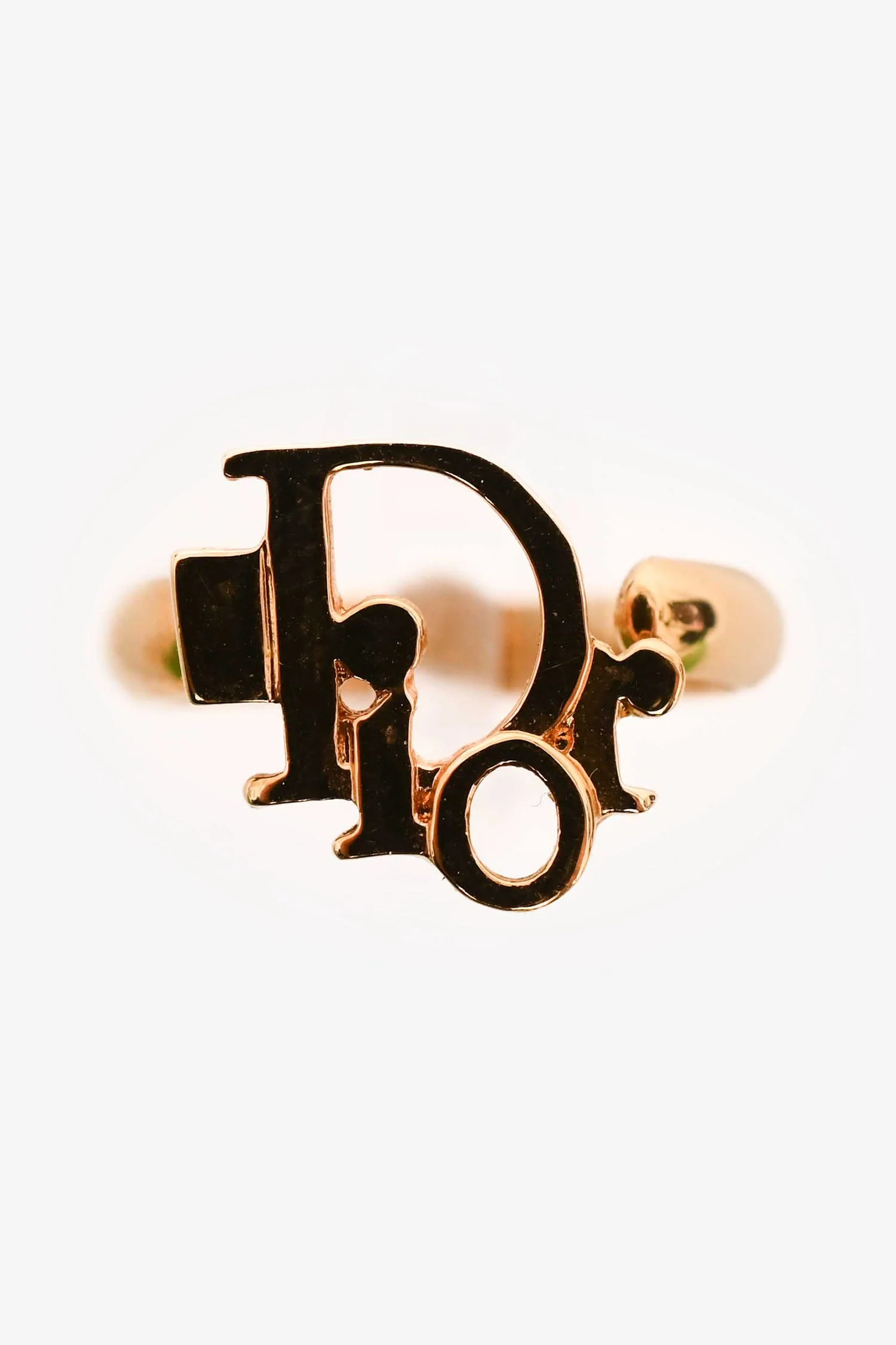 Christian Dior Gold Tone Metal Logo Ring Size 5 - Image 2