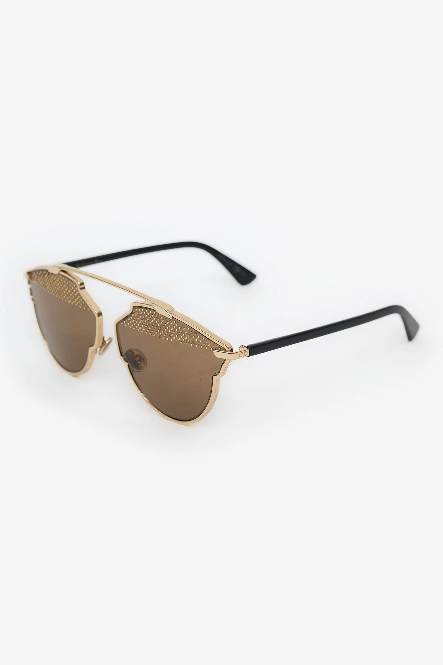 Christian Dior Gold Tone Metal So Real Studded Brow Bar Sunglasses - Image 2