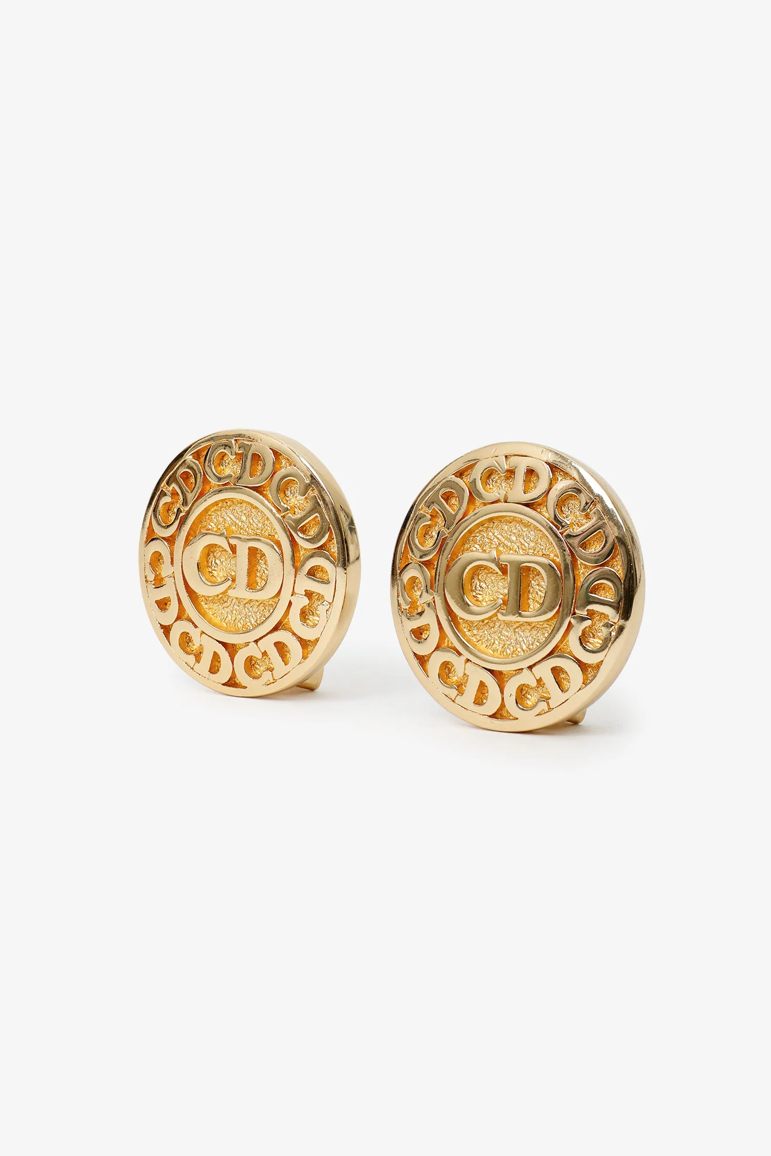 Christian Dior Gold Tone Vintage CD Clip On Earrings - Image 2