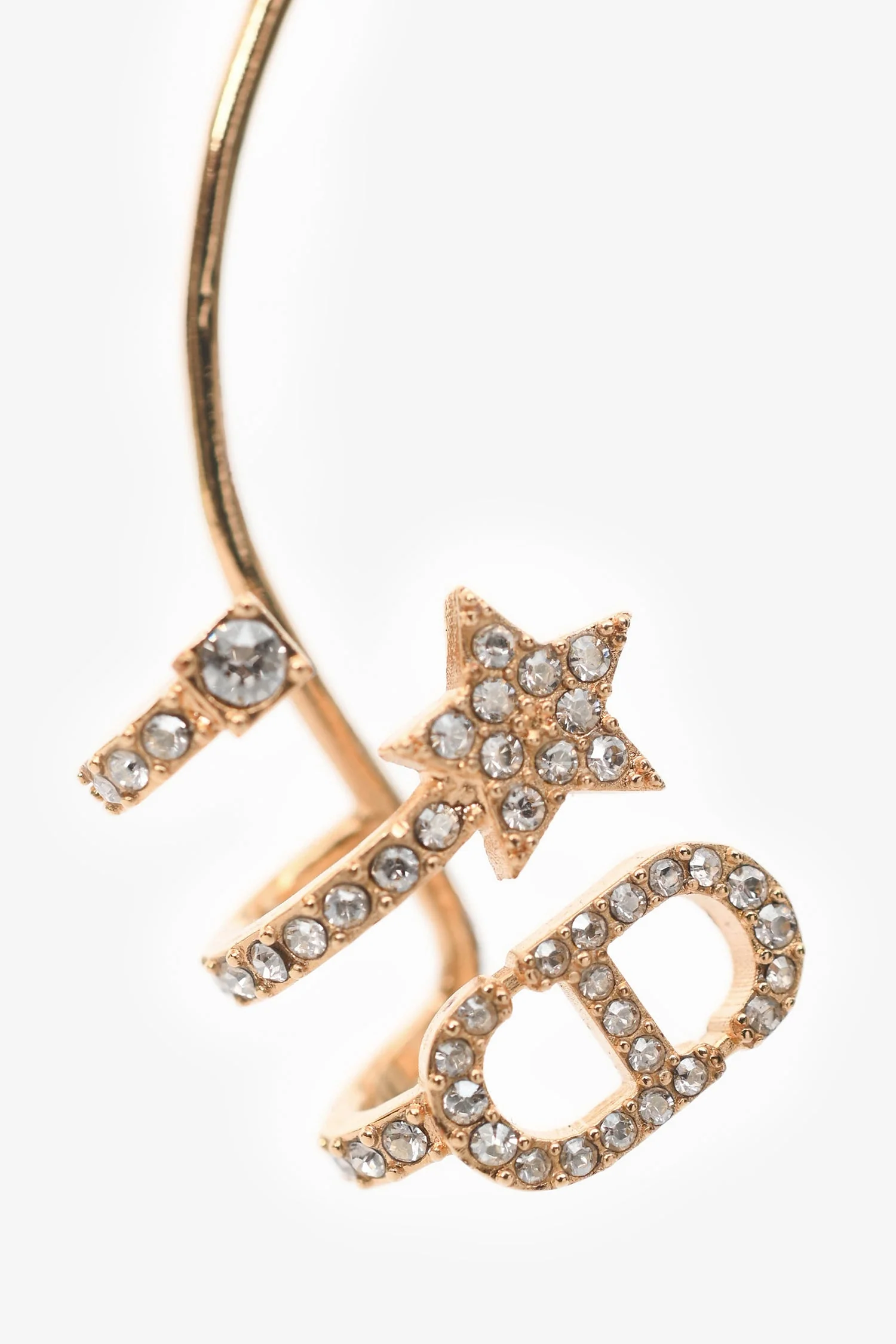 Christian Dior Gold Toned Pearl Crystal Star Left Earring Climber - Image 2