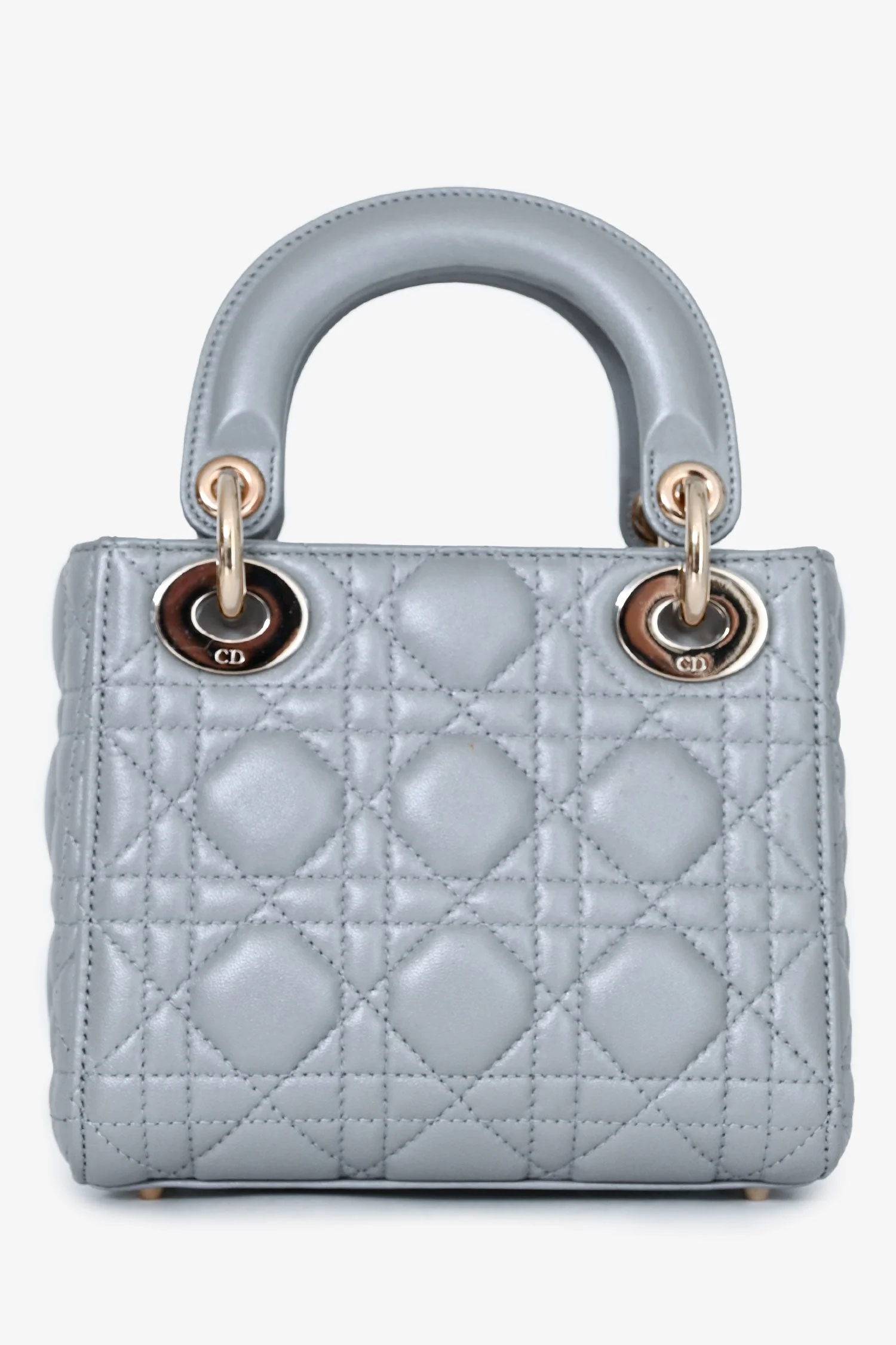 Christian Dior Grey Shimmer Leather Cannage Mini Lady Dior with Strap - Image 2