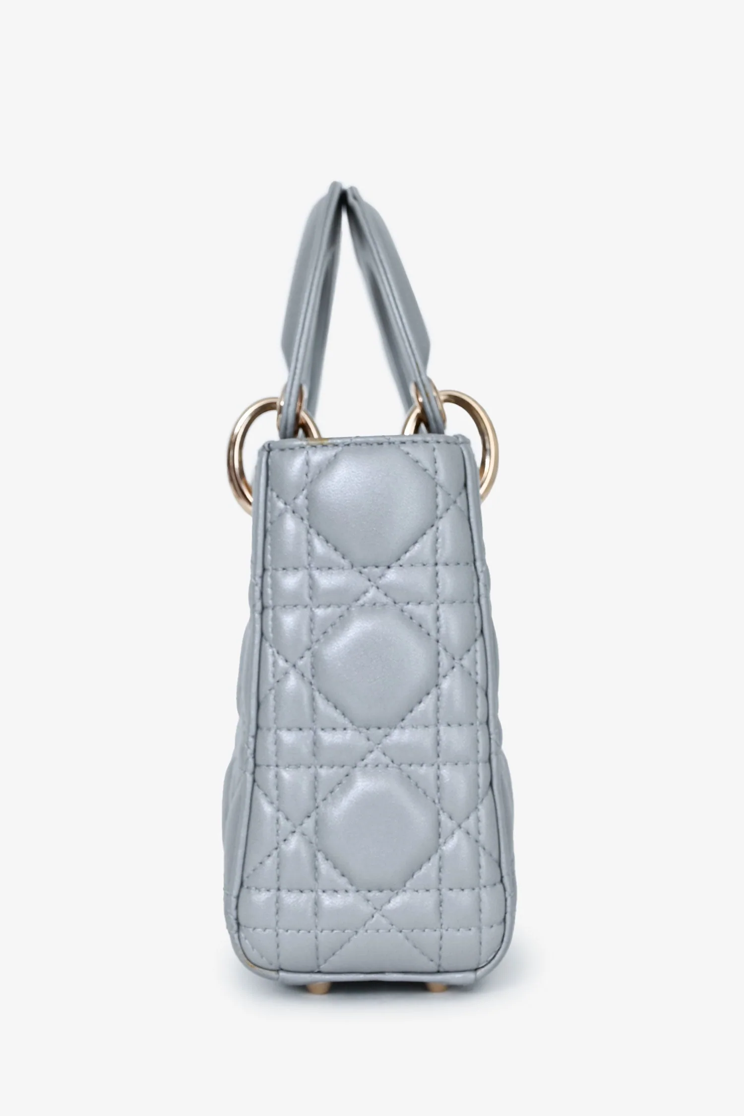 Christian Dior Grey Shimmer Leather Cannage Mini Lady Dior with Strap - Image 3