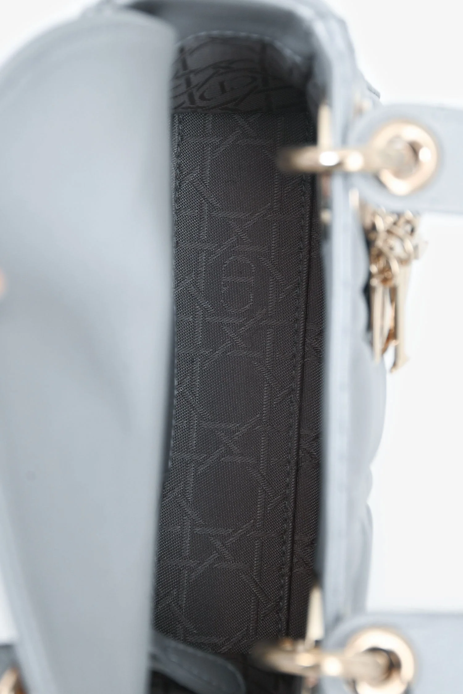 Christian Dior Grey Shimmer Leather Cannage Mini Lady Dior with Strap - Image 6