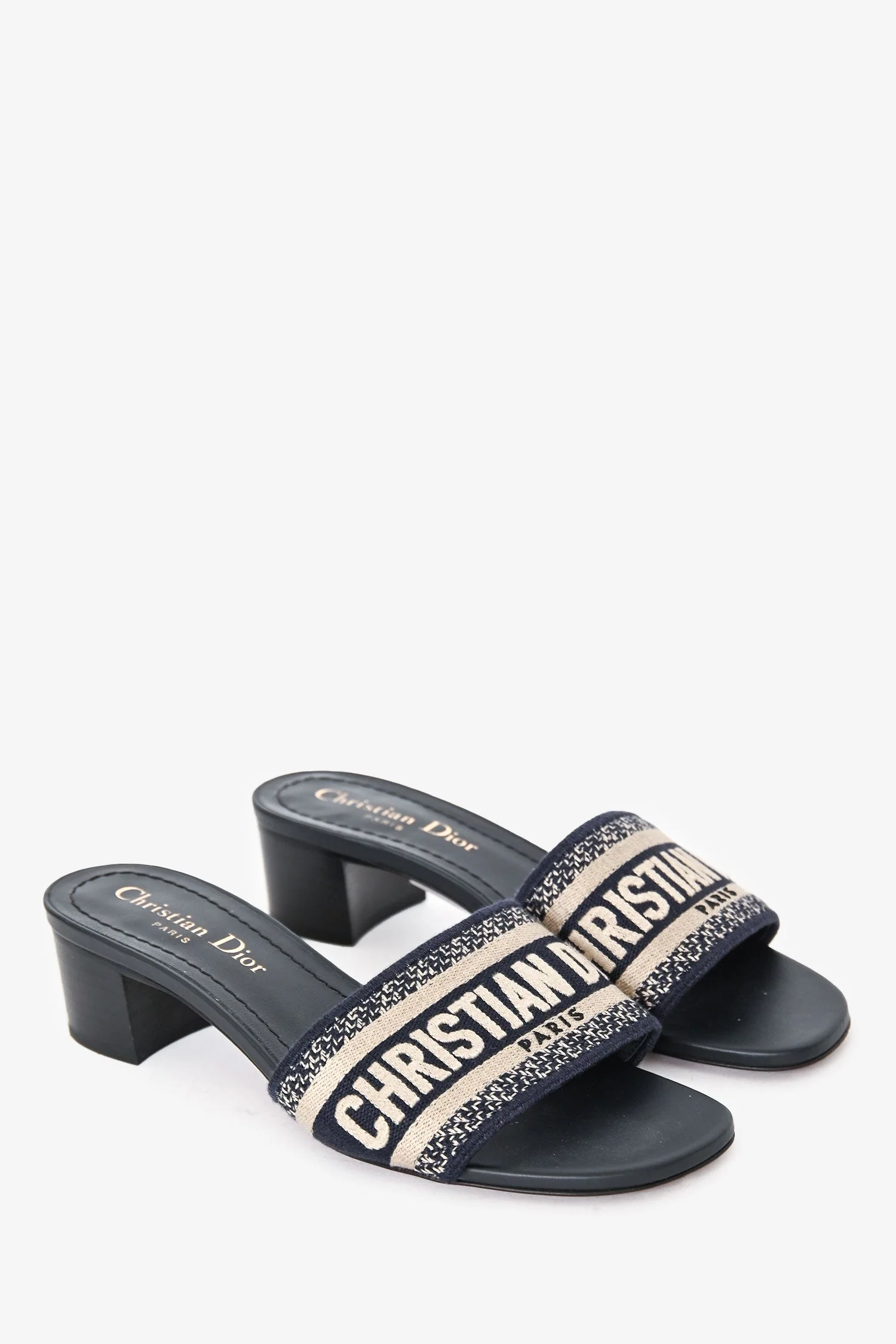 Christian Dior Navy D-way Heeled Slides Size 35 - Image 2
