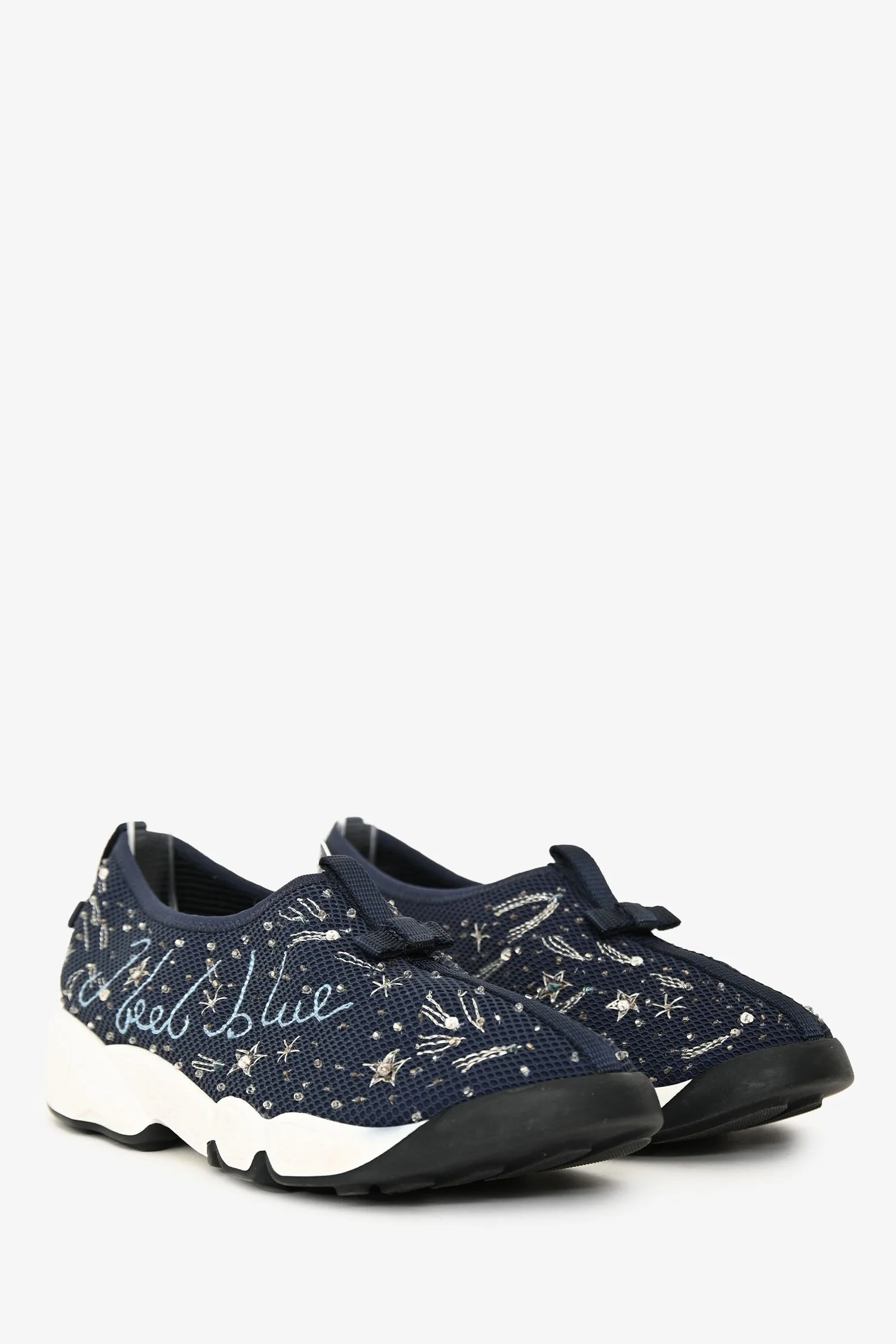 Christian Dior Navy Embroidered Crystal Embellished I Feel Blue 'Fusion' Sneakers Size 37 - Image 2