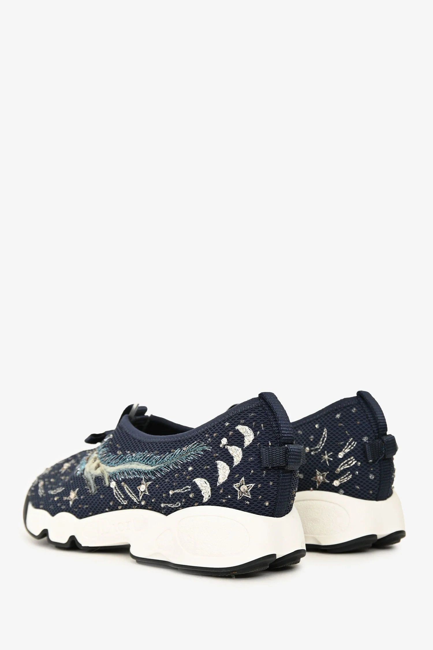 Christian Dior Navy Embroidered Crystal Embellished I Feel Blue 'Fusion' Sneakers Size 37 - Image 4