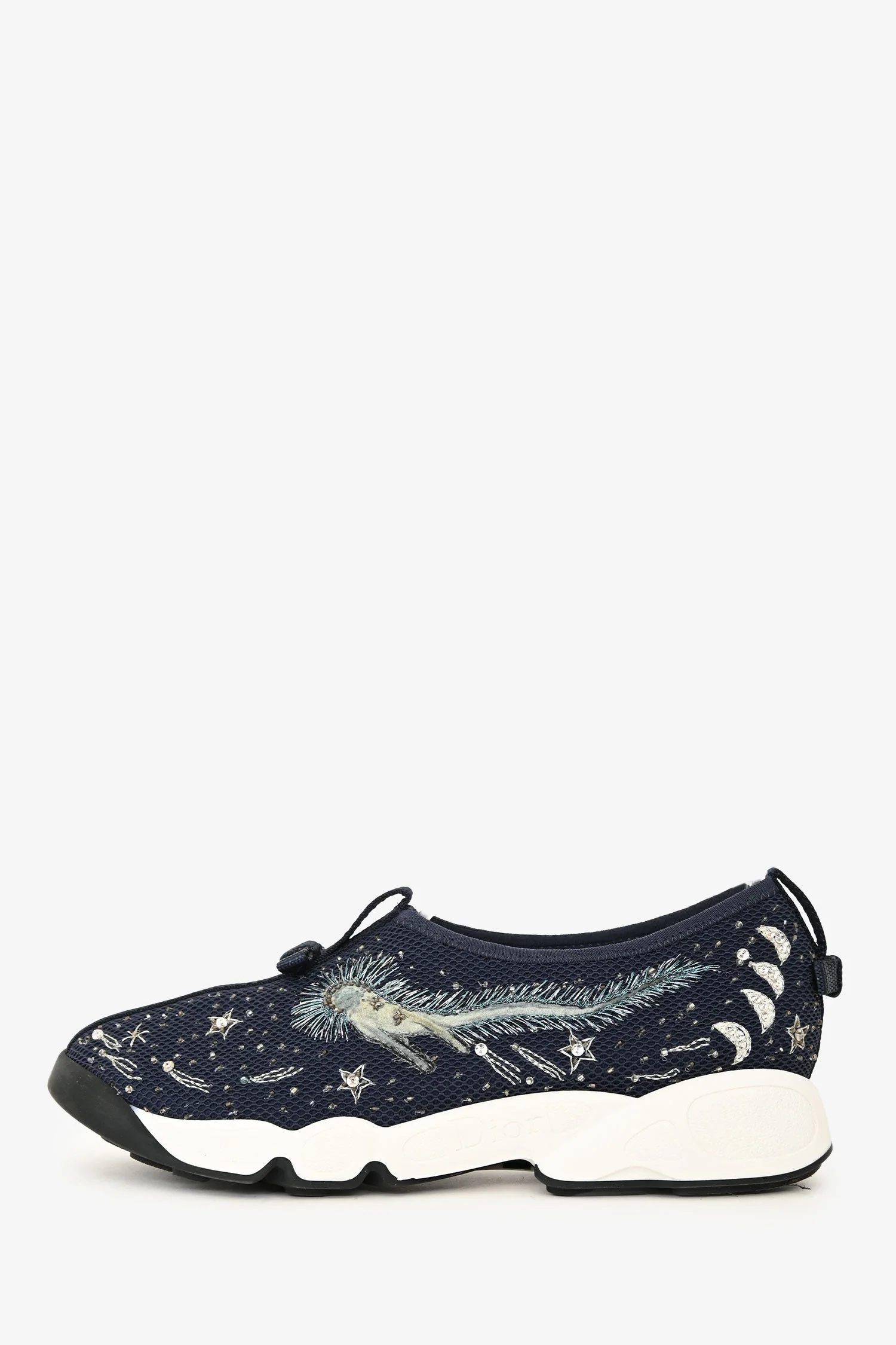 Christian Dior Navy Embroidered Crystal Embellished I Feel Blue 'Fusion' Sneakers Size 37 - Image 5