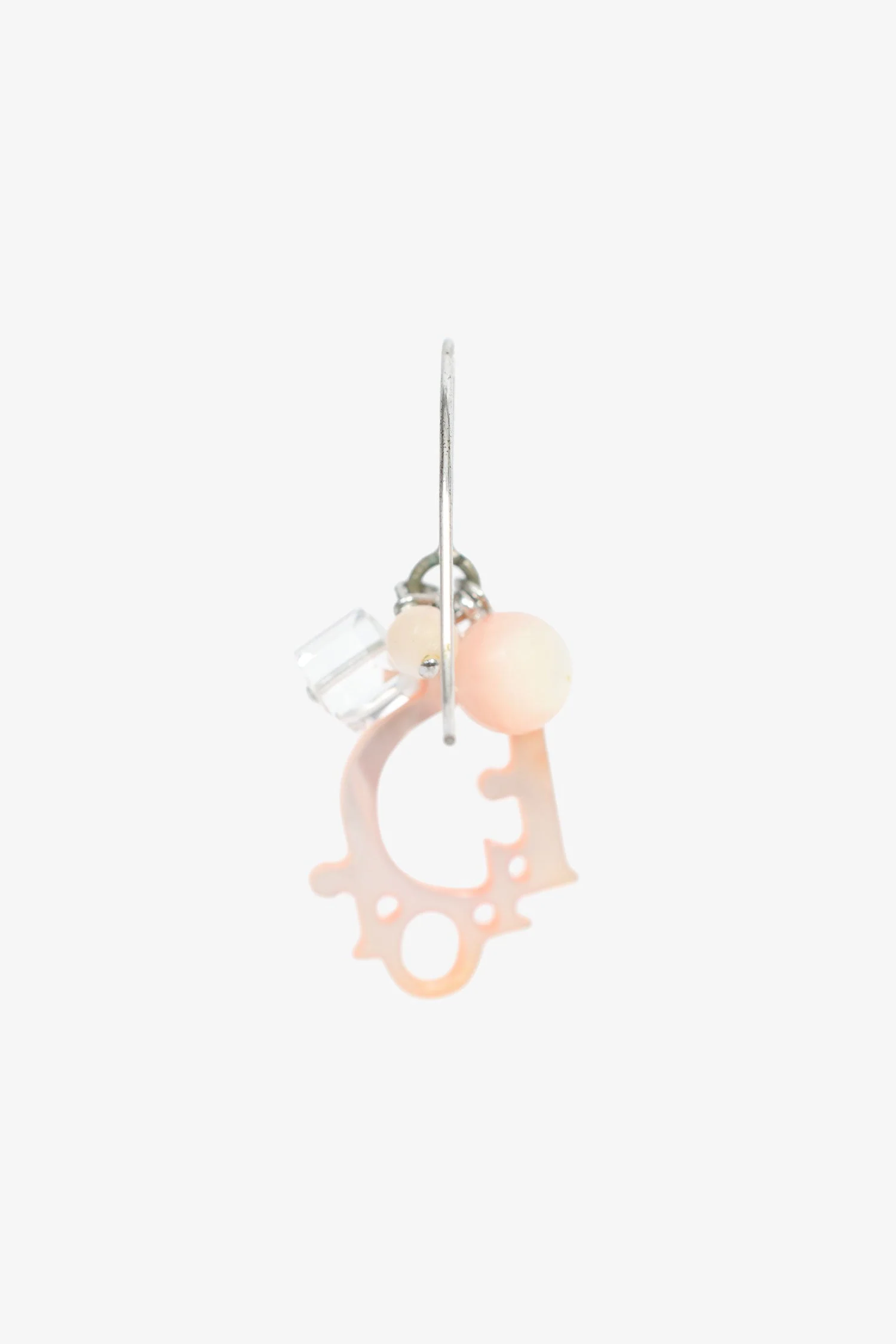 Christian Dior Pink/Silver Tone Logo Drop Earrings - Image 2