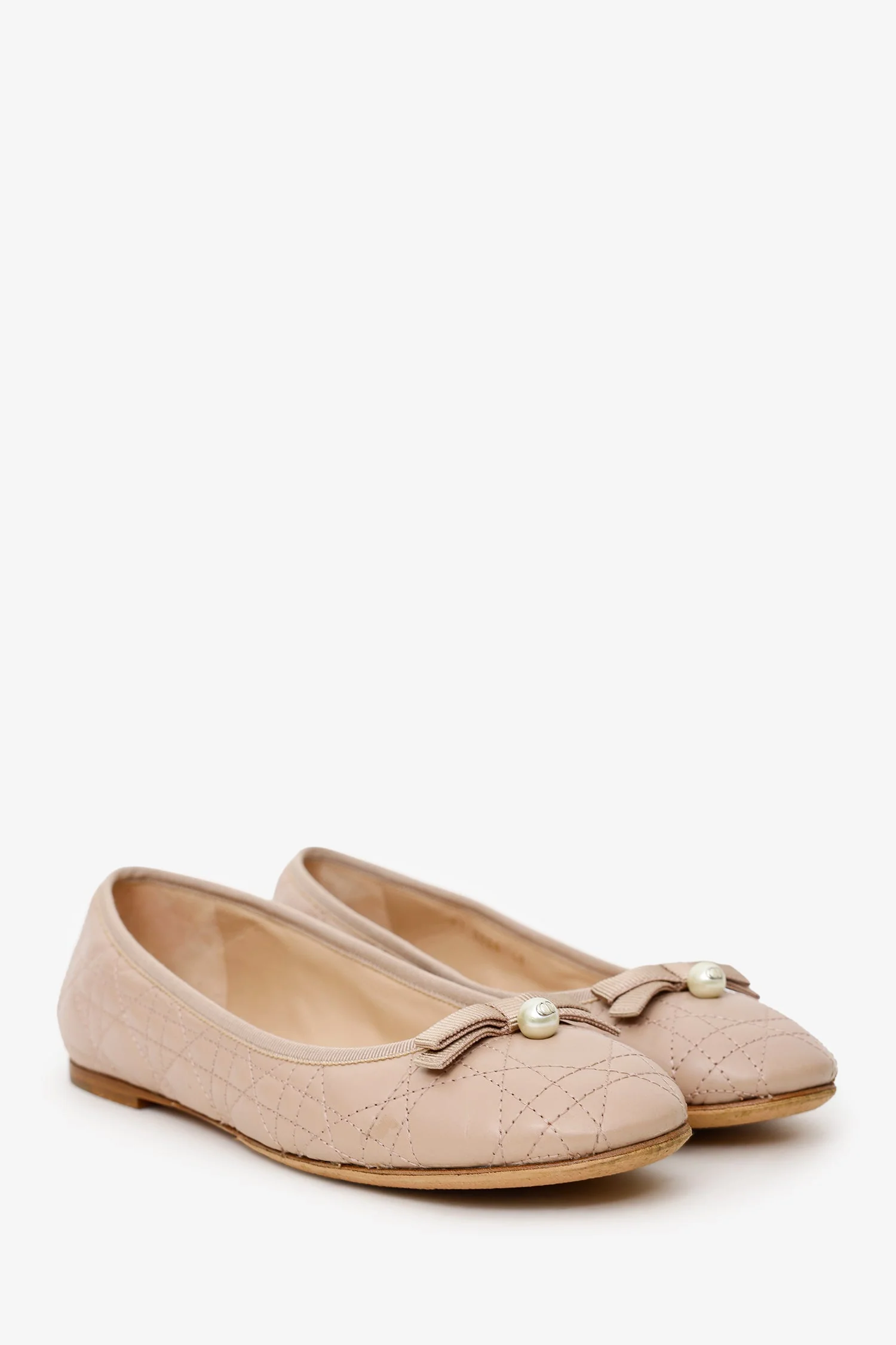 Christian Dior Powder Pink Leather Pearl Bow Cannage Ballet Flats Size 40 - Image 2