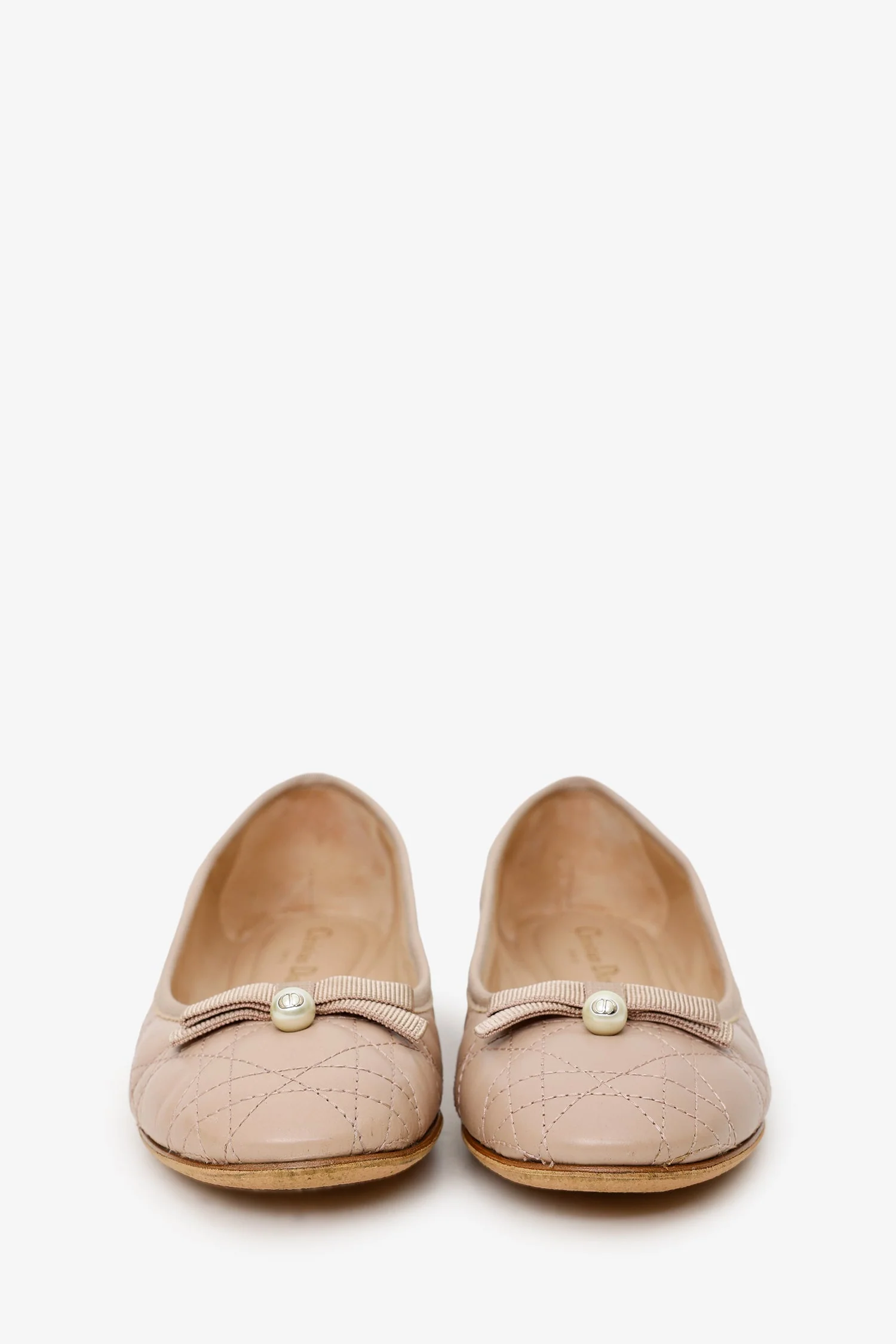 Christian Dior Powder Pink Leather Pearl Bow Cannage Ballet Flats Size 40 - Image 3