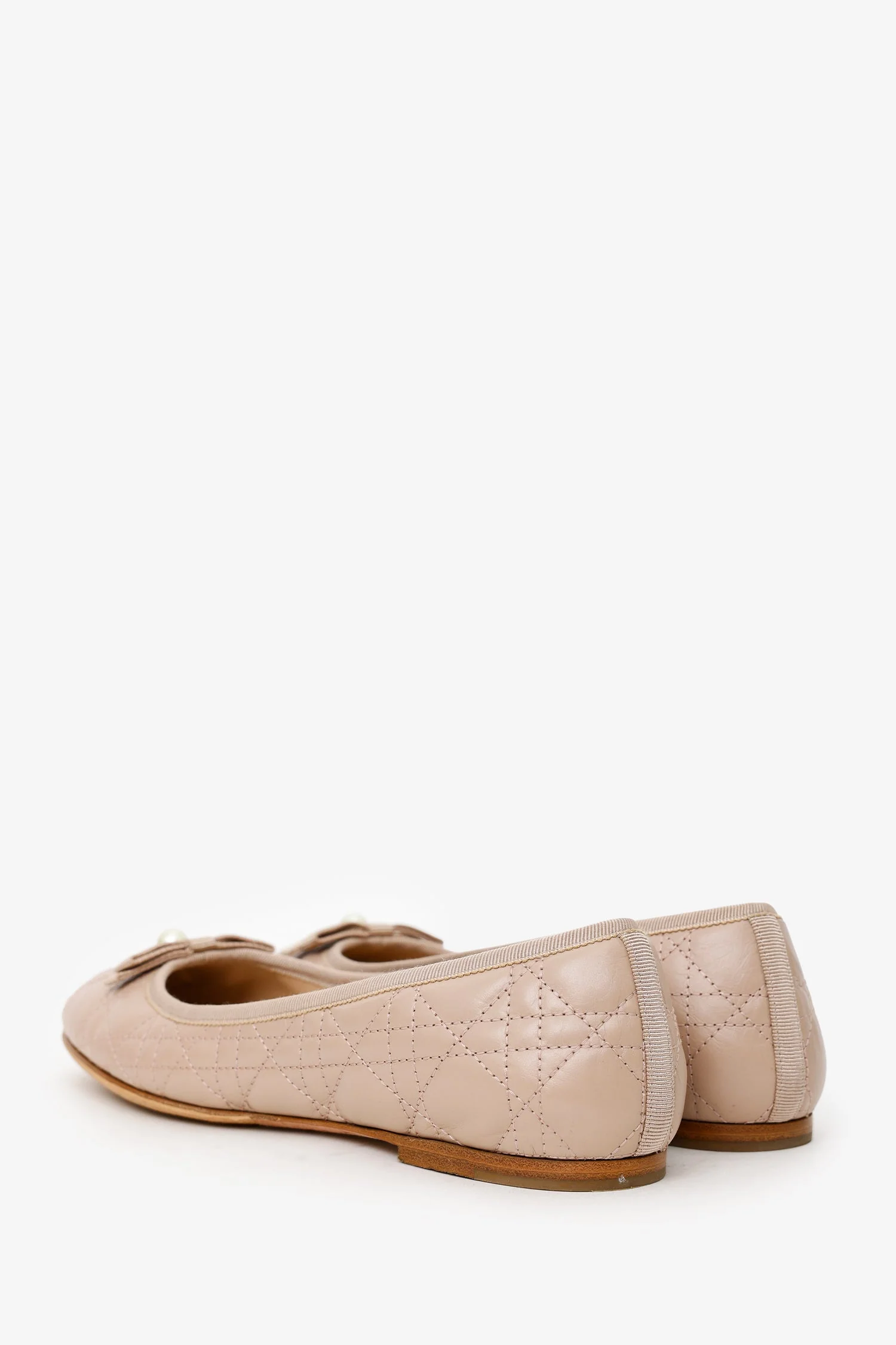 Christian Dior Powder Pink Leather Pearl Bow Cannage Ballet Flats Size 40 - Image 4