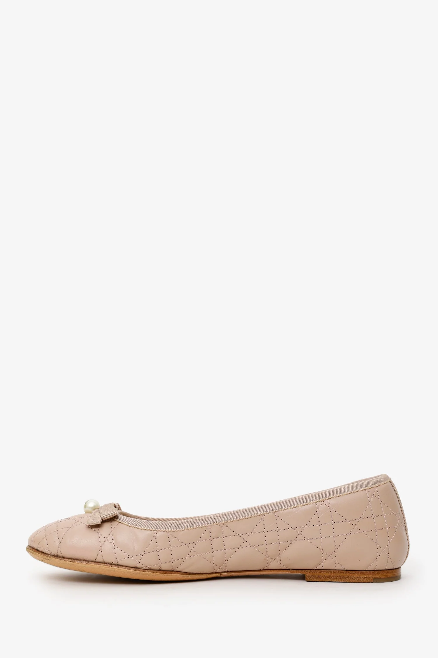 Christian Dior Powder Pink Leather Pearl Bow Cannage Ballet Flats Size 40 - Image 5