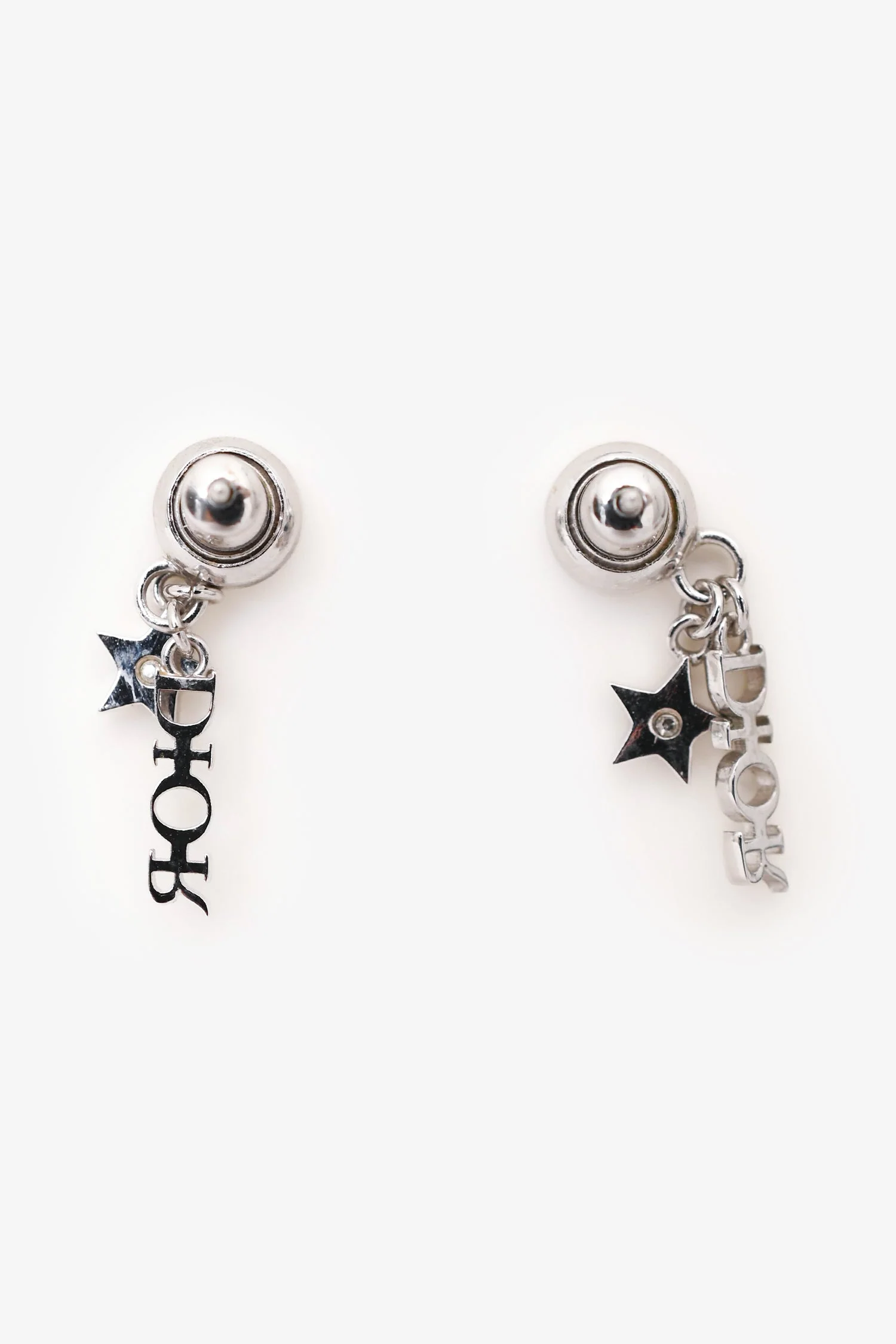 Christian Dior Silver Tone/Crystal Studded Elephant Logo Earrings - Image 2