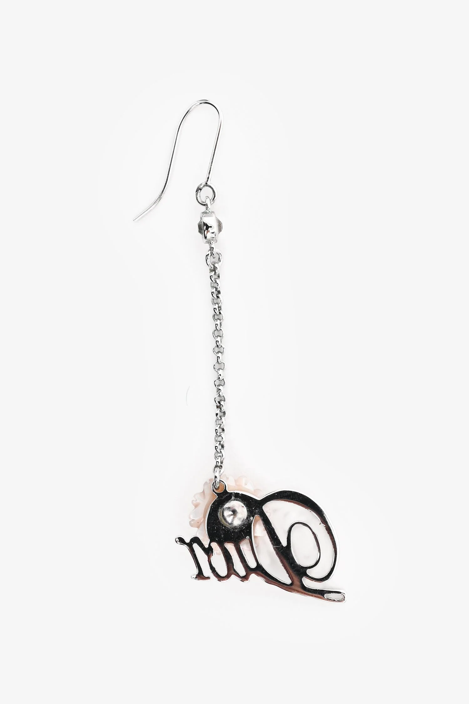 Christian Dior Silver Tone Metal Crystal Embellished Floral Logo Ear Pendants - Image 3