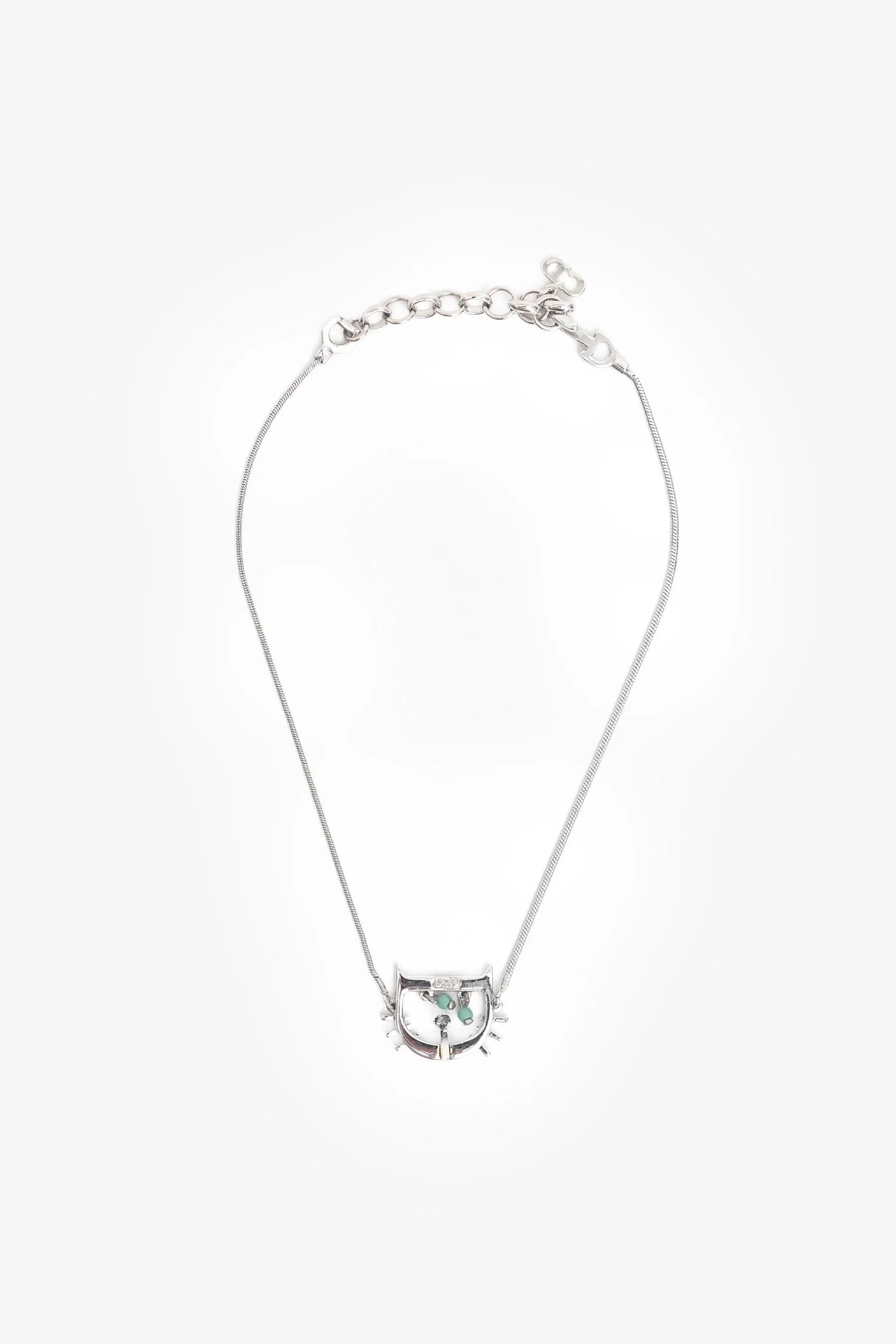 Christian Dior Silver Tone Metal D Cat Motif Necklace - Image 2