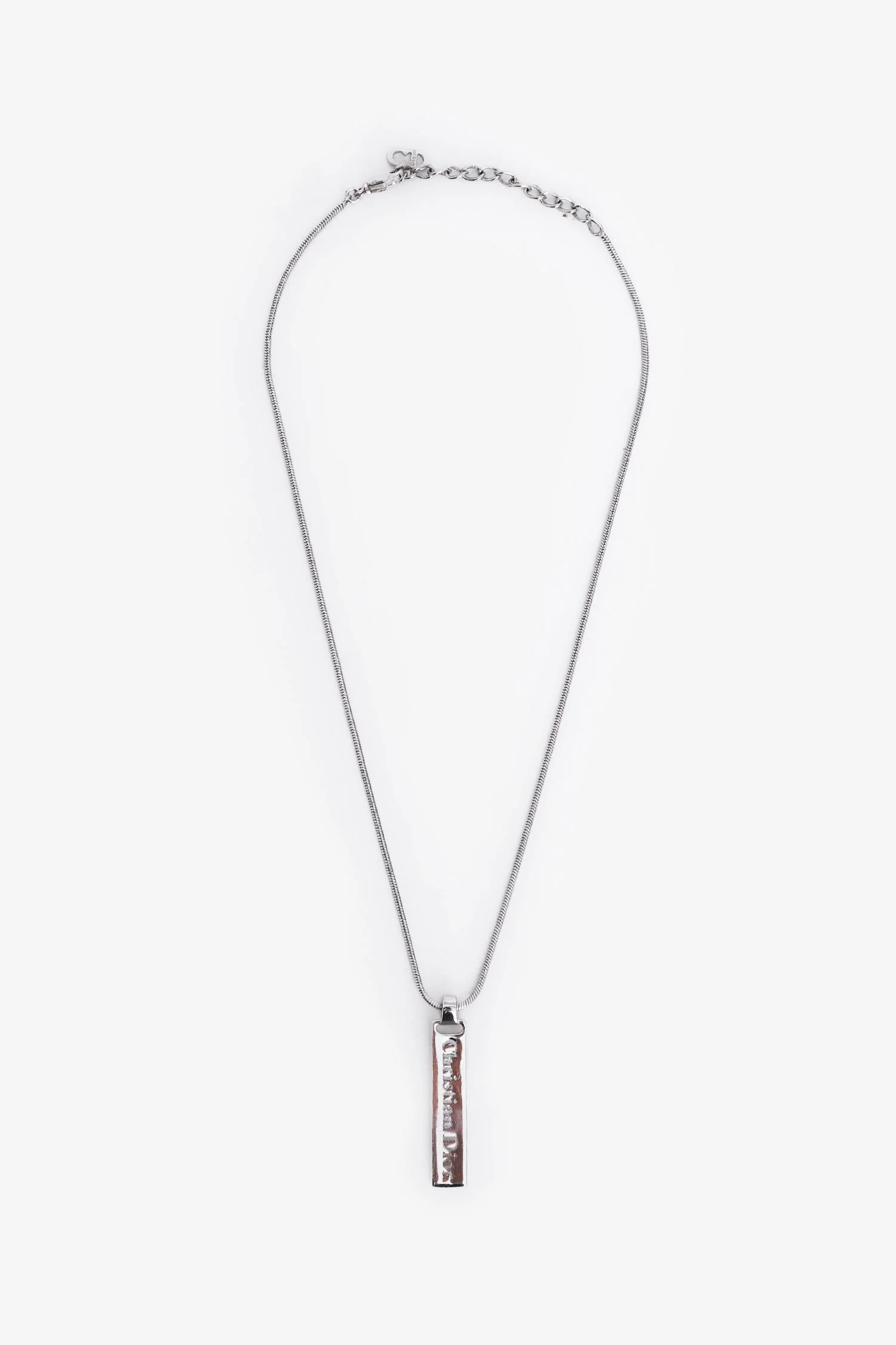 Christian Dior Silver Tone Metal Logo Plaque Pendant Necklace - Image 2
