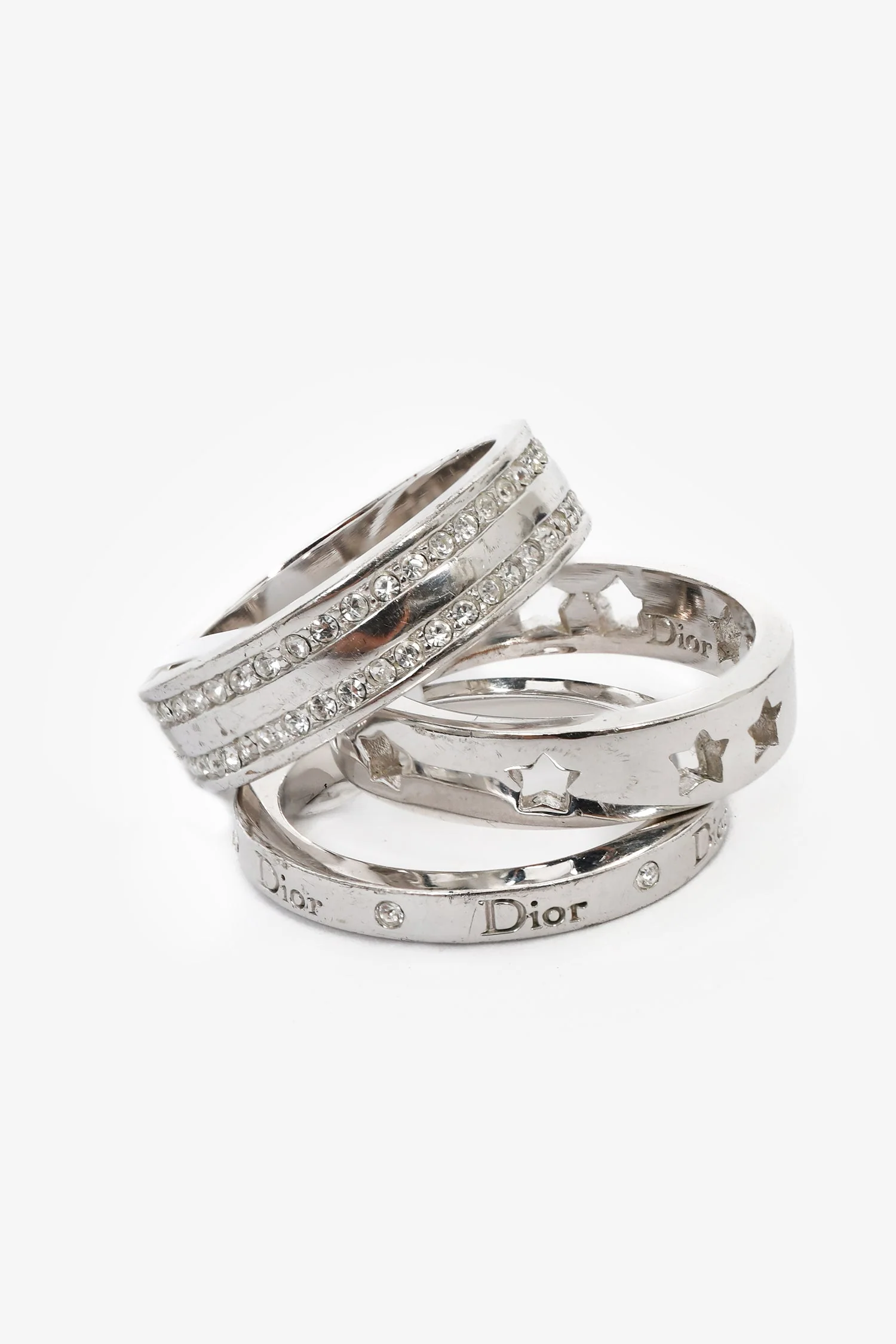 Christian Dior Silver Toned 3-Ring Set Size 5 - Image 3