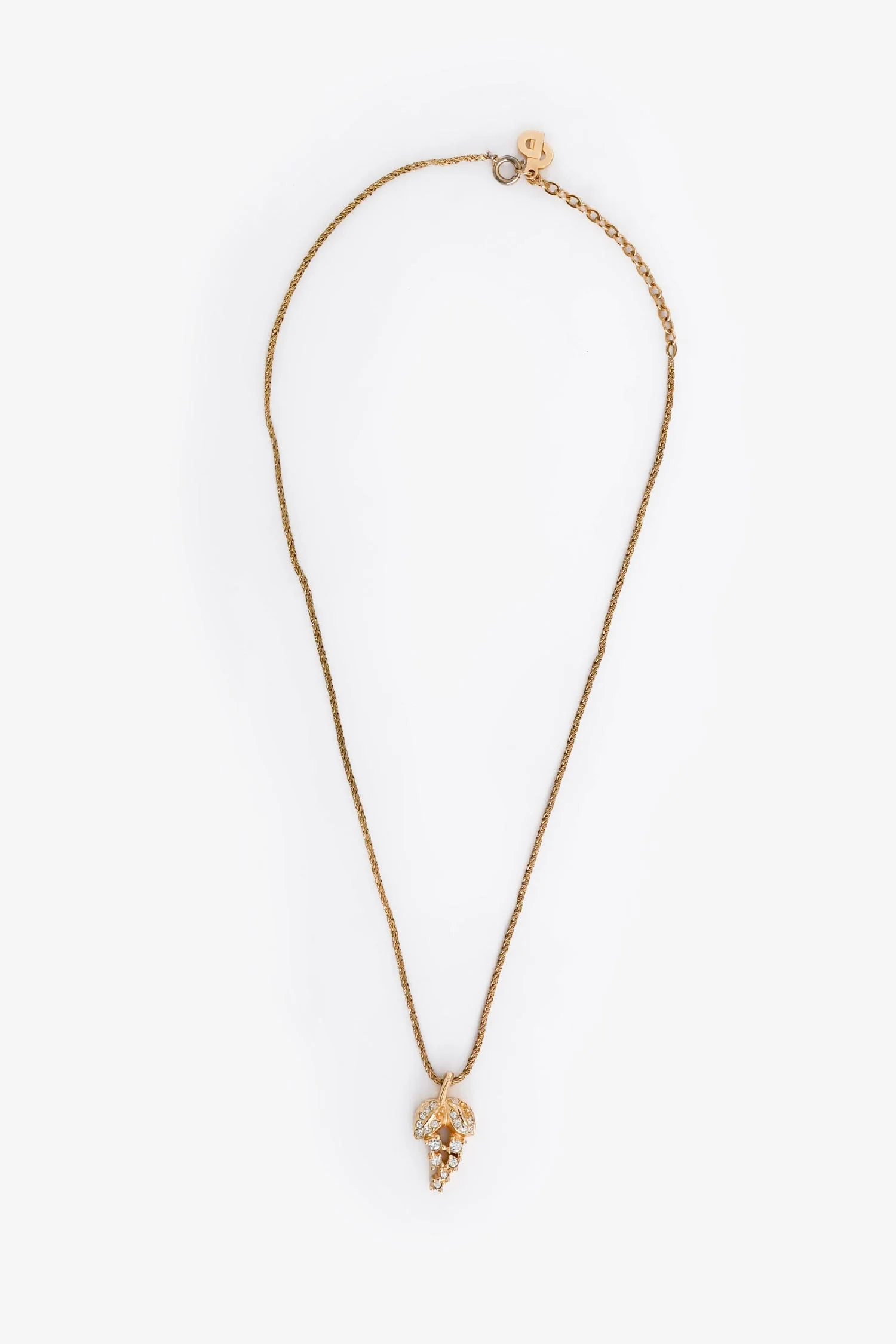 Christian Dior Vintage Gold Tone Metal Crystal Embellished Foliage Necklace - Image 2