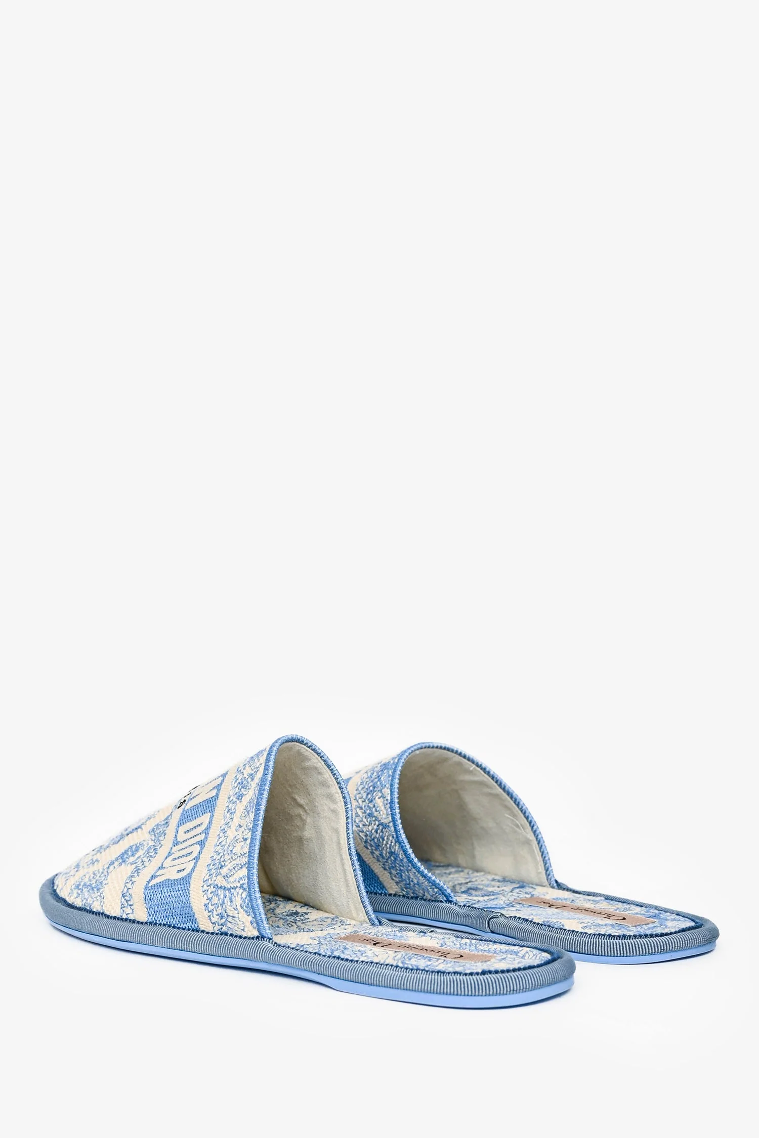 Christian Dior White/Blue Jacquard Slippers Size 37 - Image 4