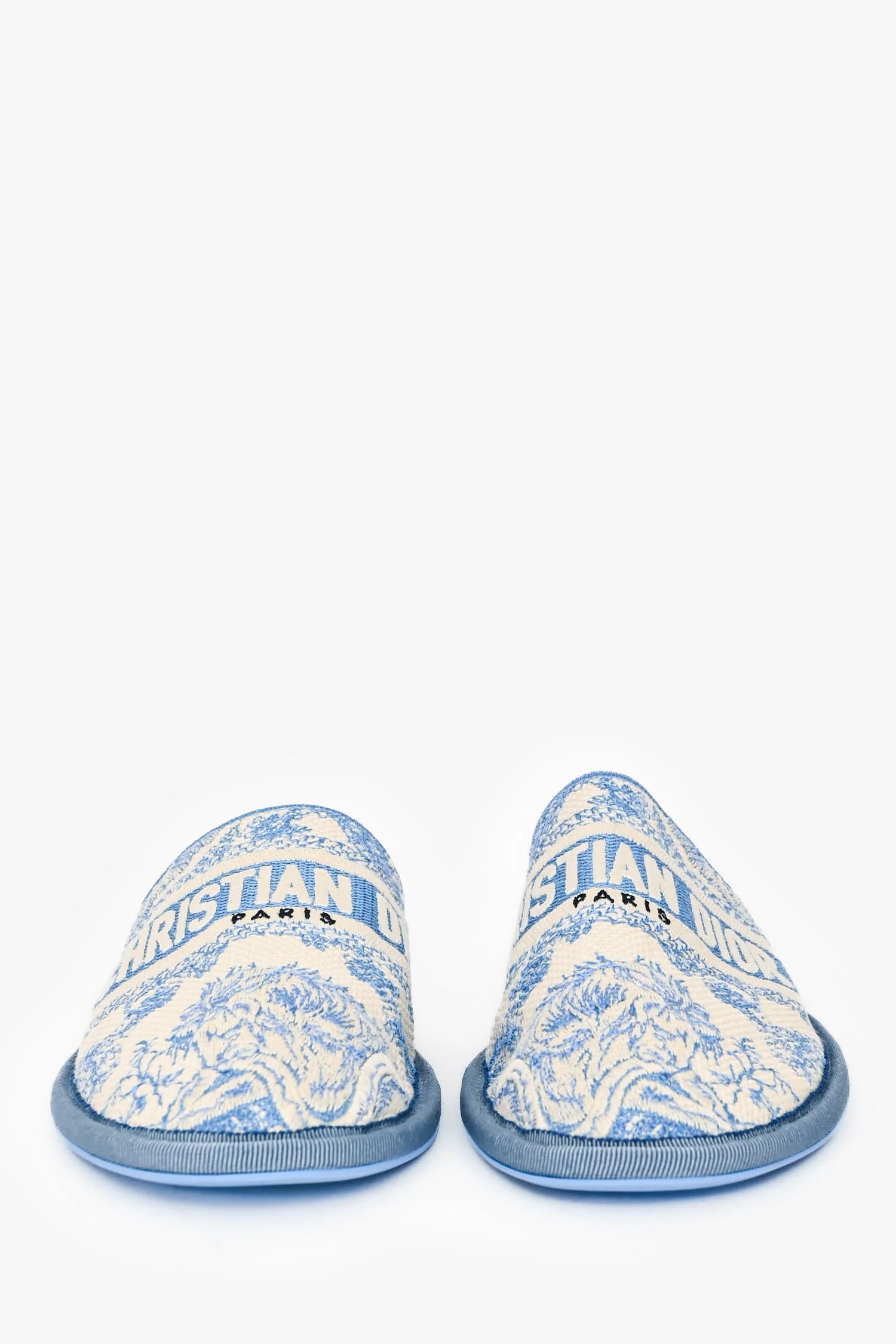 Christian Dior White/Blue Jacquard Slippers Size 37 - Image 3