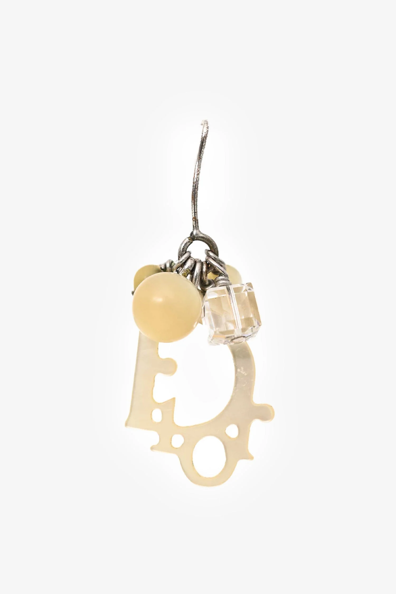 Christian Dior White Faux Mother of Pearl Bead Ear Pendants - Image 2