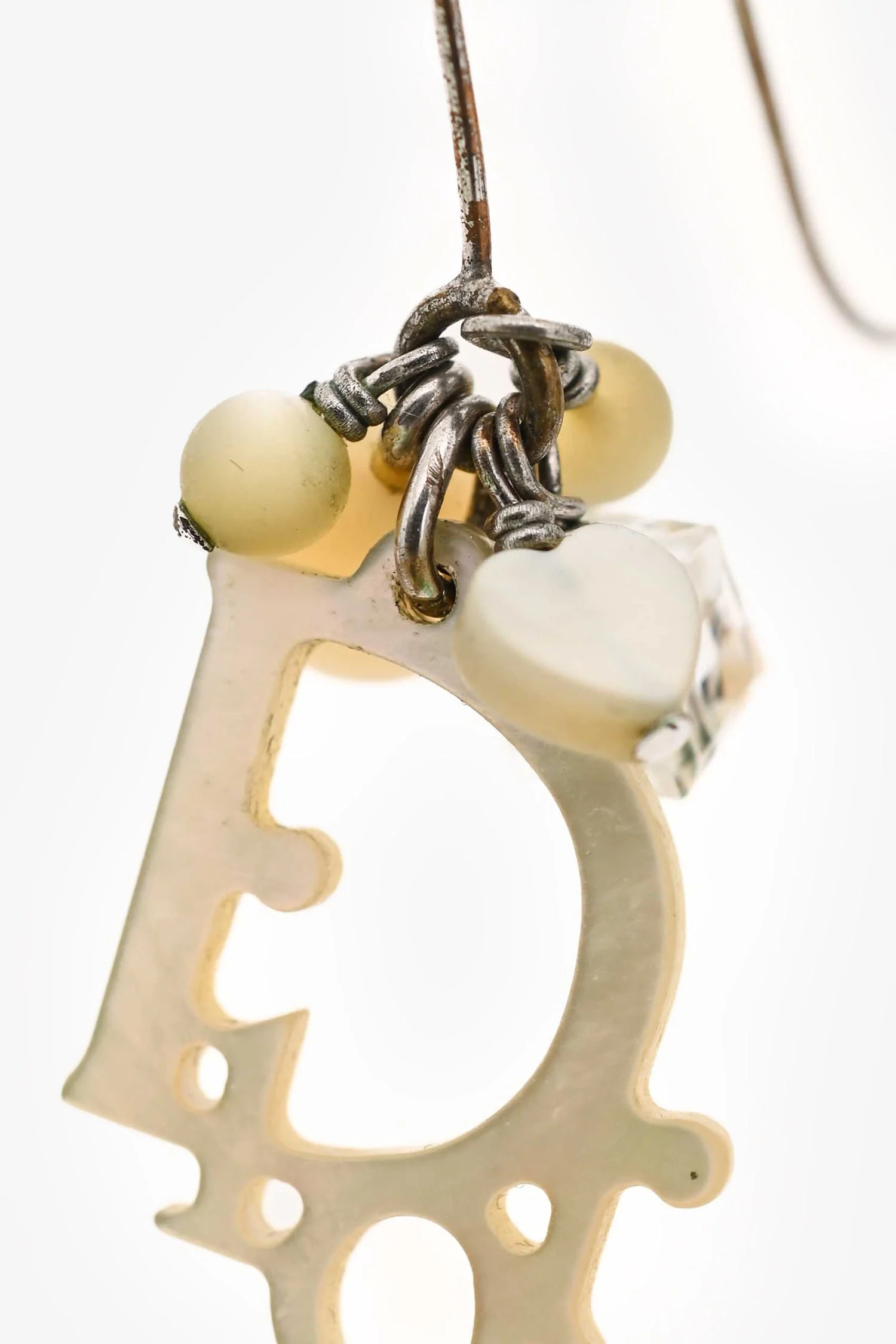 Christian Dior White Faux Mother of Pearl Bead Ear Pendants - Image 4