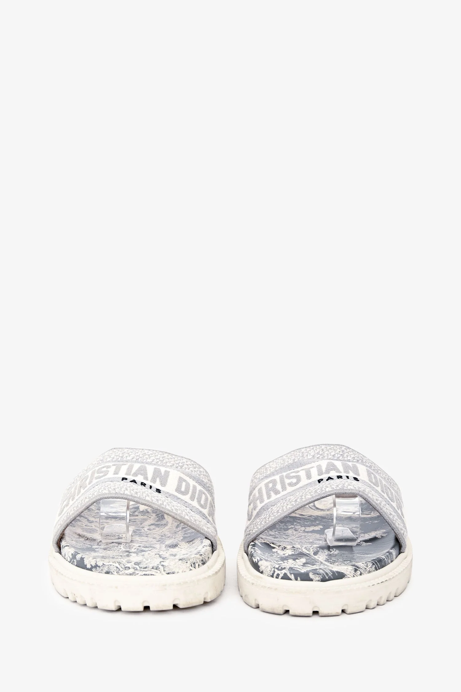 Christian Dior White/Grey Embroidered Toile de Jouy Logo Slides Size 38 - Image 3