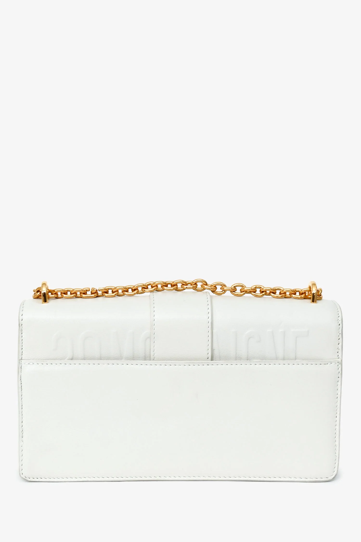 Christian Dior White Leather '30 Montaigne East-West' Crossbody Bag with Chain - Image 2