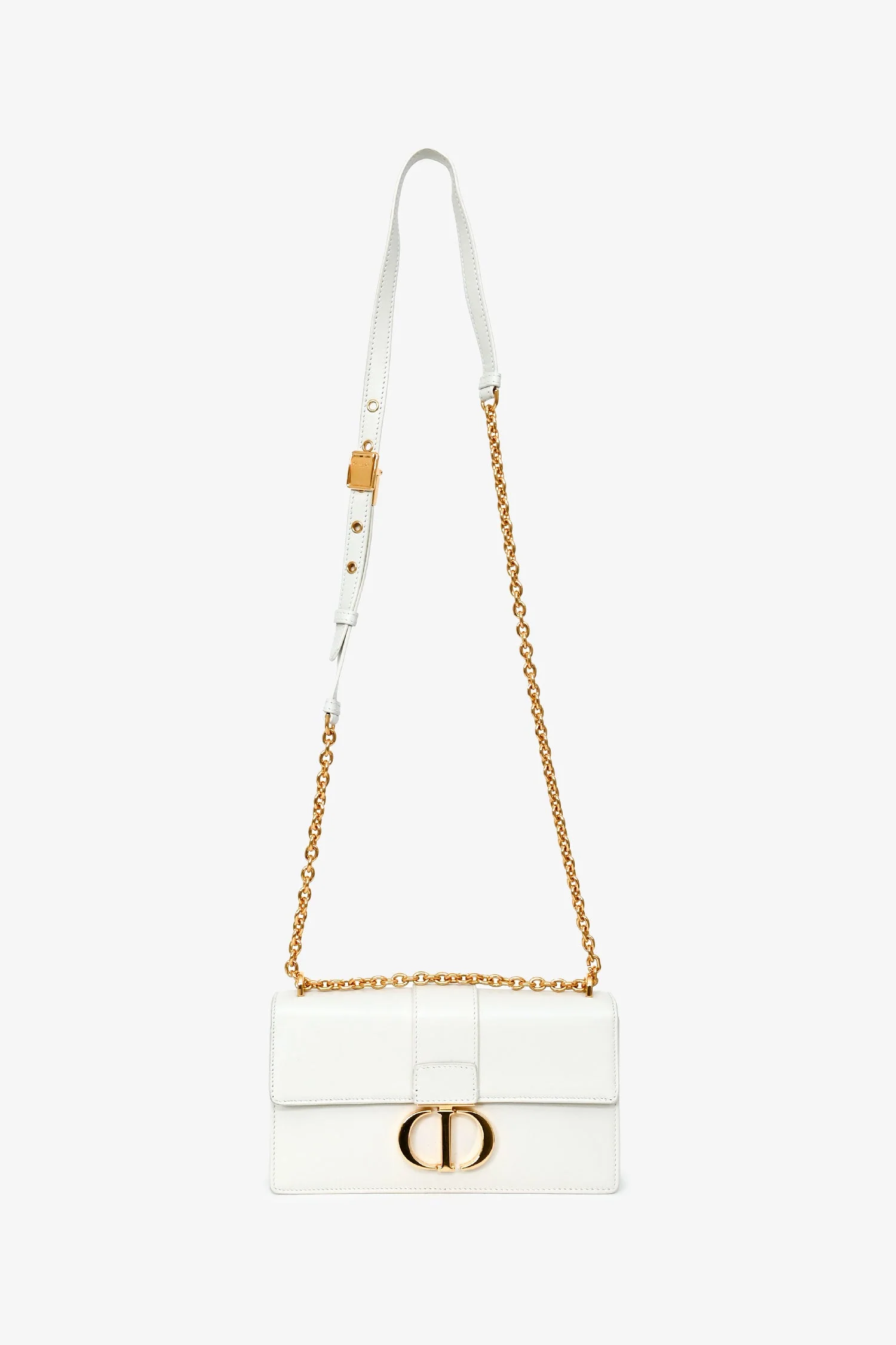 Christian Dior White Leather '30 Montaigne East-West' Crossbody Bag with Chain - Image 7
