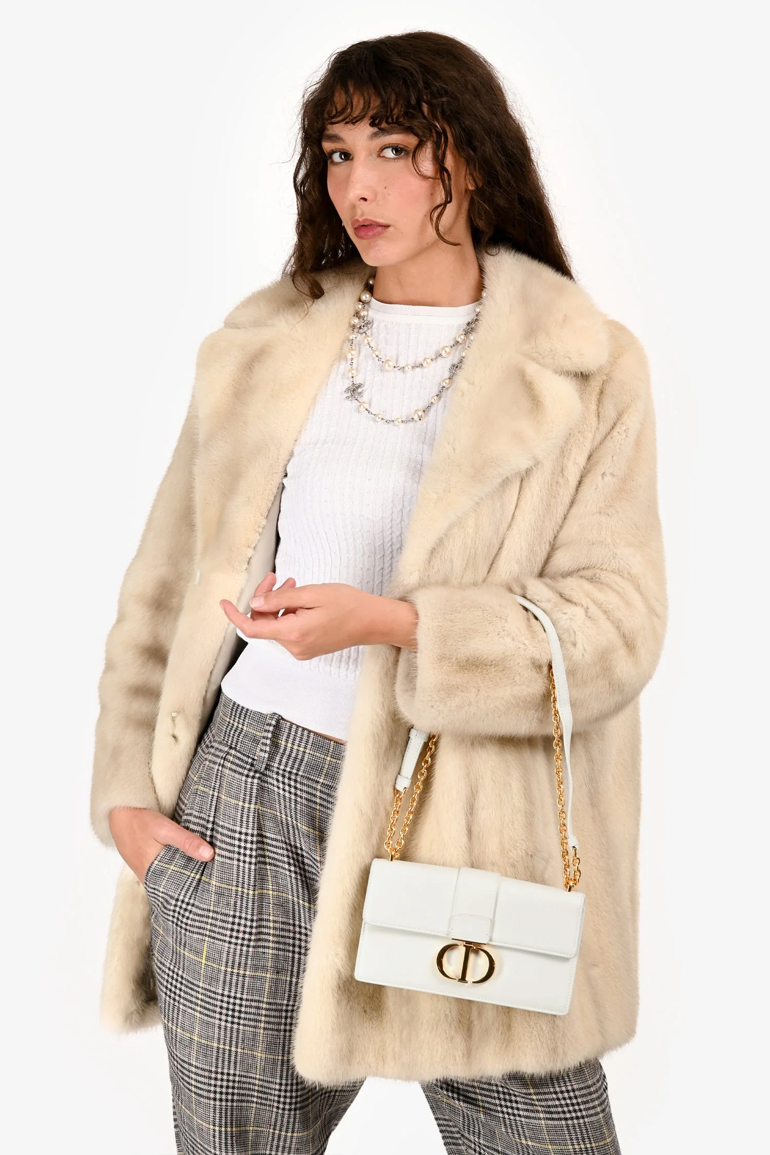 Christian Dior White Leather '30 Montaigne East-West' Crossbody Bag with Chain - Image 8